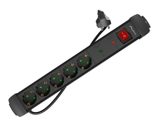 SP1-05F-0500-BK base múltiple 5 m 5 salidas AC Interior Negro