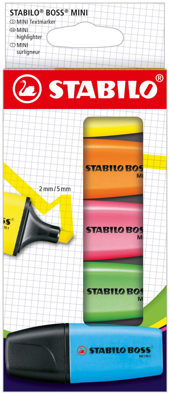 BOSS MINI marcador 5 pieza(s) Punta de cincel Azul, Verde, Naranja, Rosa, Amarillo