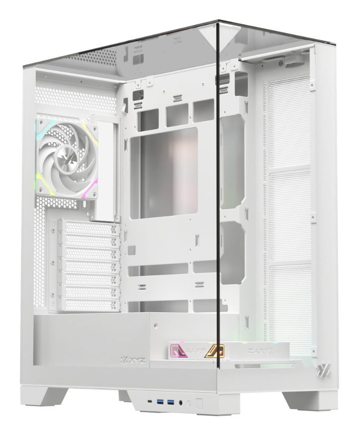 TRIFECTA, TORRE GAMING, 2x VENTILADORES, 3D ULTRA-PANORAMICO,BTF, TYPO C, ATX, BLANCA