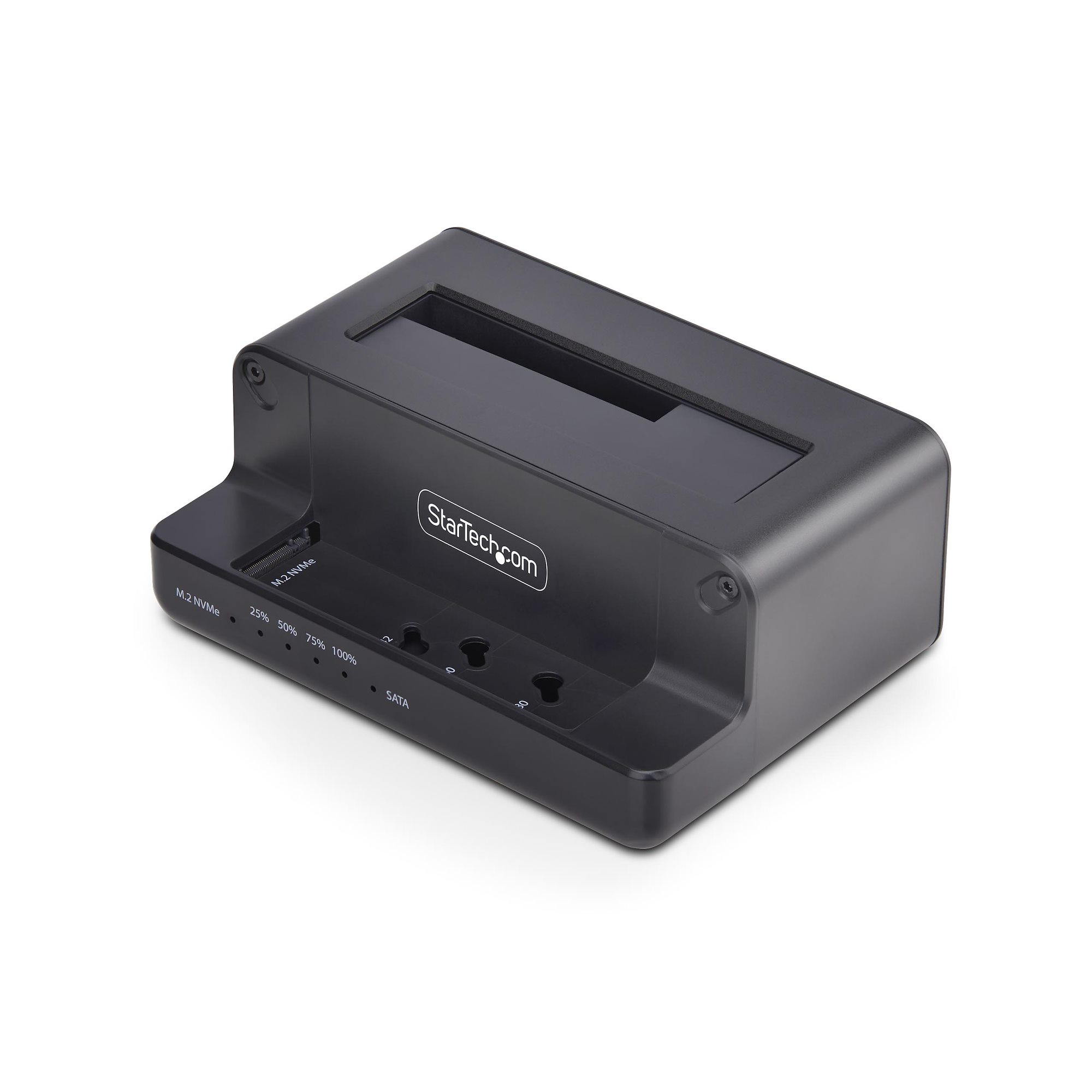 Clonador NVMe M.2 a SATA de 2.5/3.5 - Dock Duplicador Autónomo de 2 Bahías para SSD - Bidireccional NVMe a SATA / SATA a NVMe - hasta 27GBpm - TAA