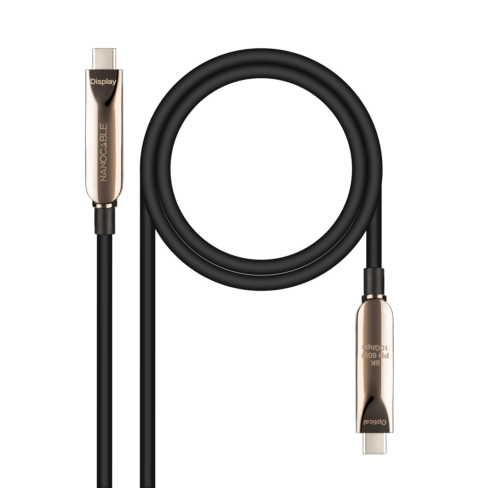 Cable USB 3.2 Gen2x1 AOC, 60W 3A PD 10Gbps 8K@60Hz, USB-C M/M, 10m, Negro