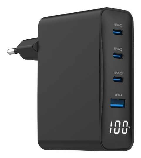TA-UC-PDQC100LCD-01-BK cargador de dispositivo móvil Portátil, Smartphone Negro Corriente alterna Carga rápida Interior