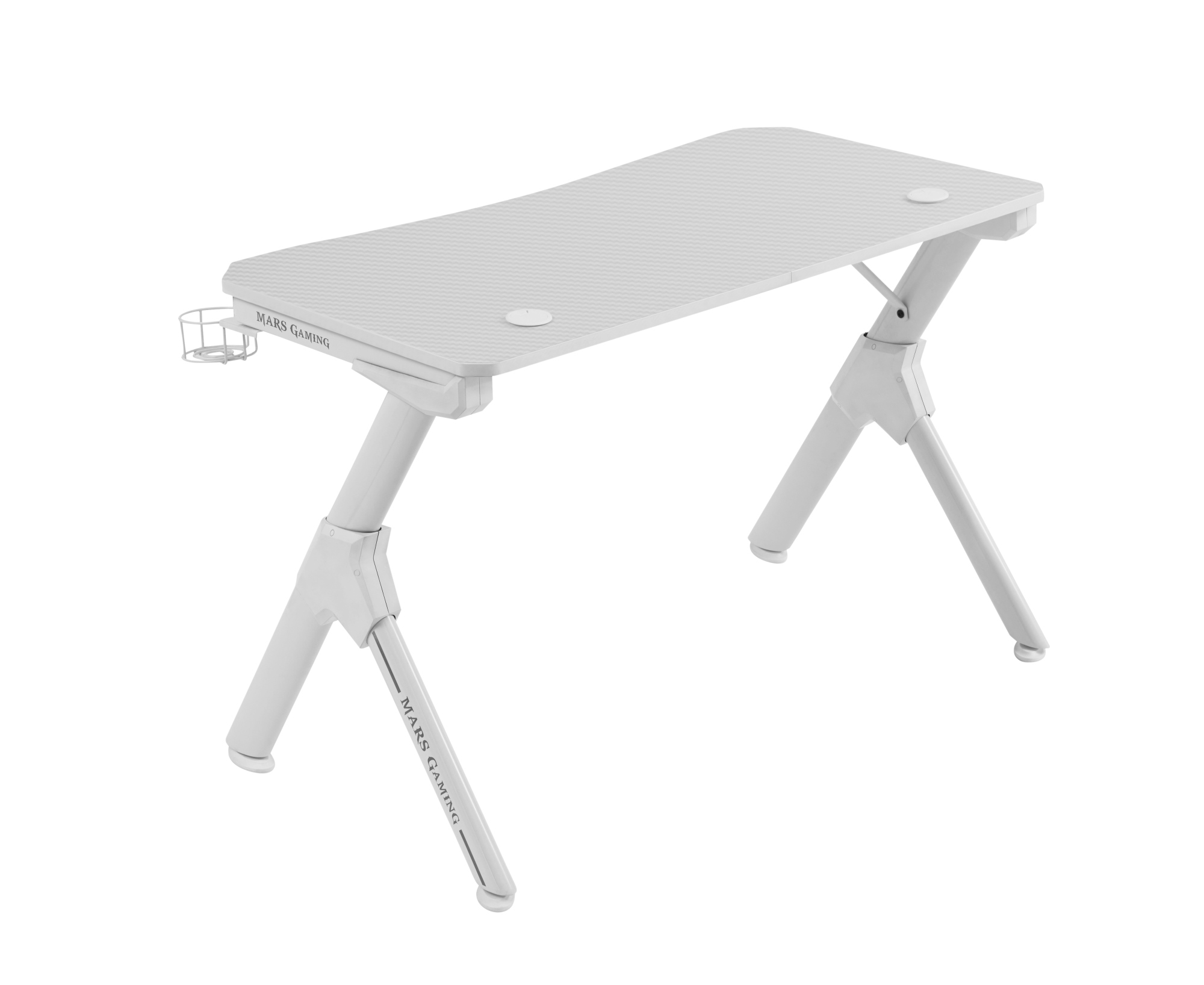 MGD, Mesa Ergonómica Gaming, Soporte Auriculares y Bebidas, Escritorio PC, 110x60cm, Blanco