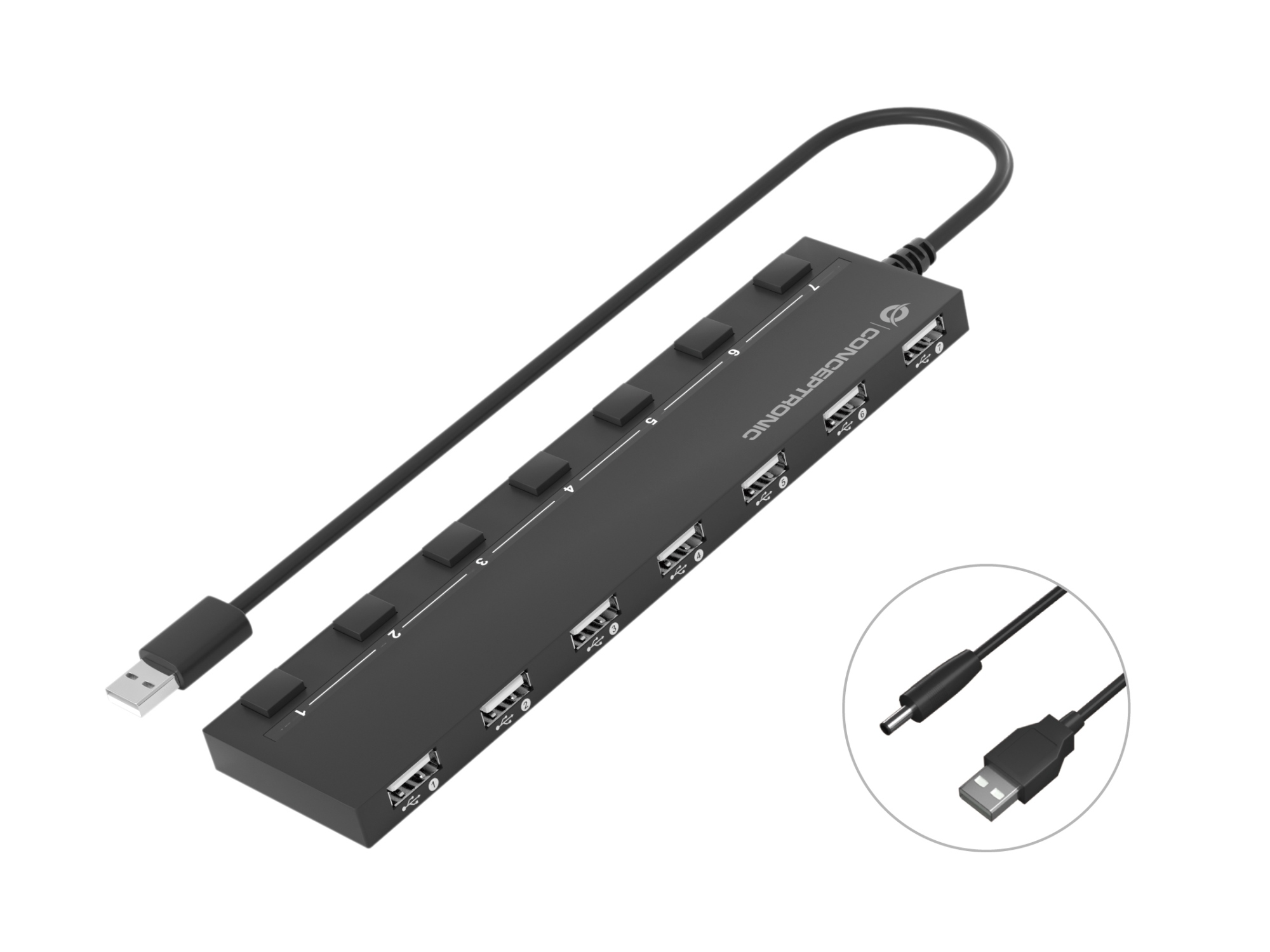 HUBBIES08B hub de interfaz USB 2.0 480 Mbit/s Negro