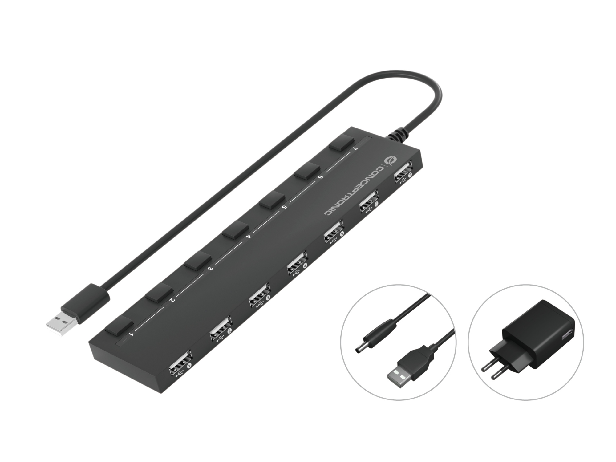 HUBBIES08BP hub de interfaz USB 2.0 480 Mbit/s Negro