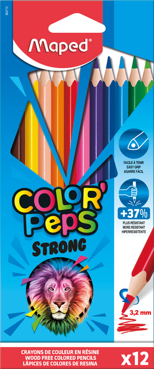 Strong colour pencils Negro, Marrón, Verde, Azul claro, Verde claro, Marina, Naranja, Melocotón, Rosa, Púrpura, Rojo, Amarillo 12 pieza(s)
