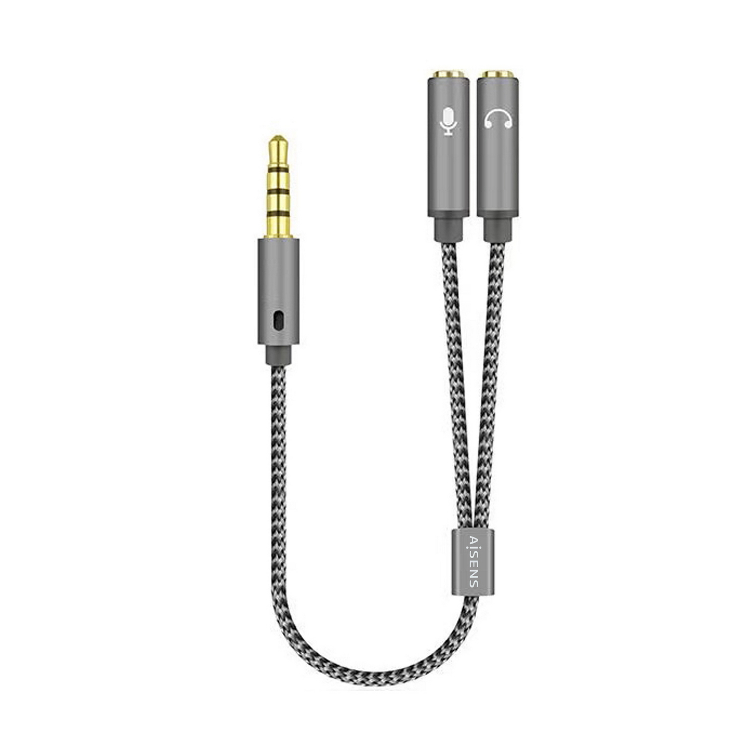 Cable Adaptador Audio Jack 3.5 4pines/M-2xjack 3.5 3pines/H, Gris, 25cm
