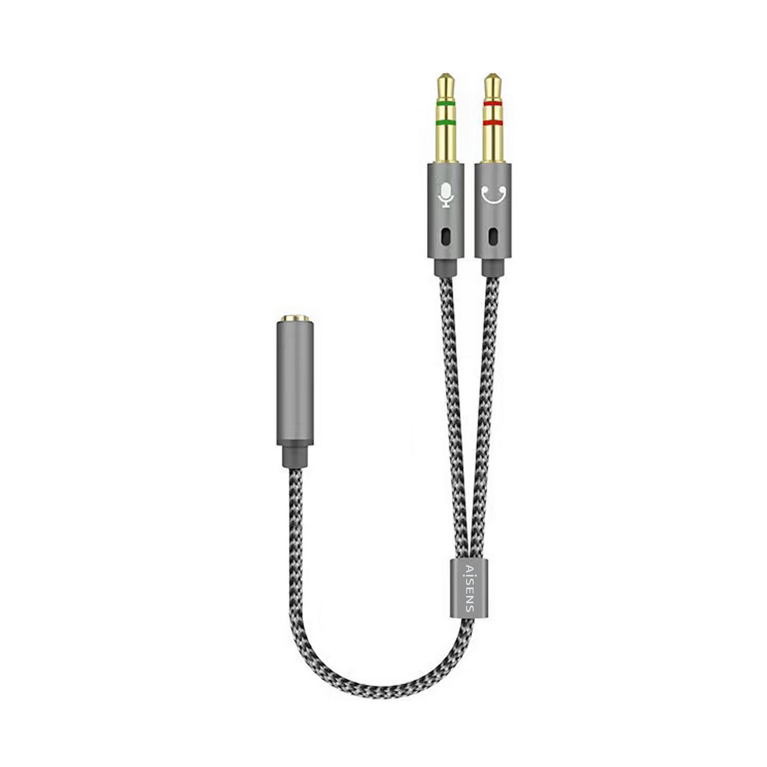 Cable Adaptador Audio Jack 3.5 4pines/H-2xjack 3.5 3pines/M, Gris, 25cm
