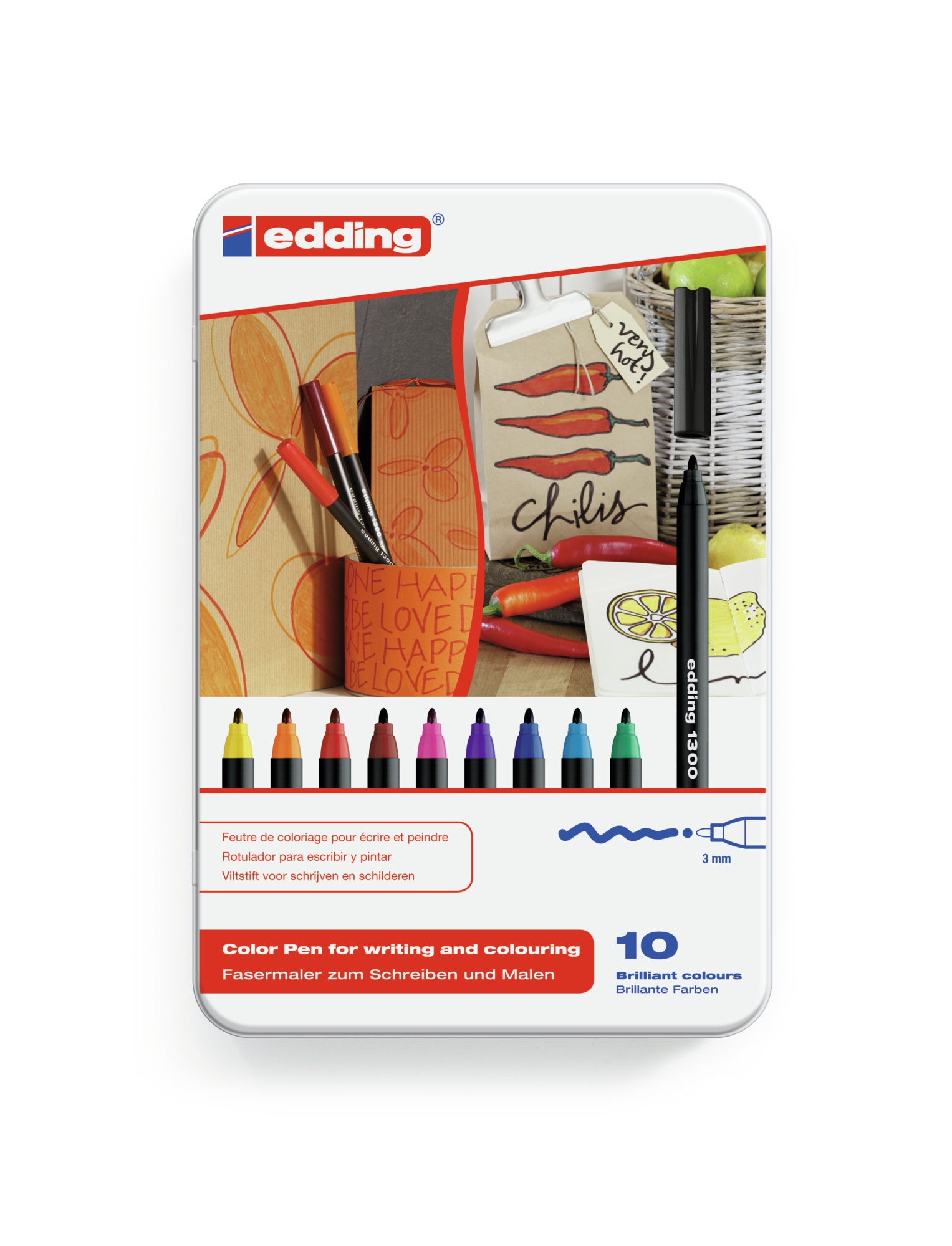 1300 colourpen rotulador Negro, Azul, Marrón, Verde, Naranja, Rosa, Púrpura, Rojo, Amarillo 10 pieza(s)