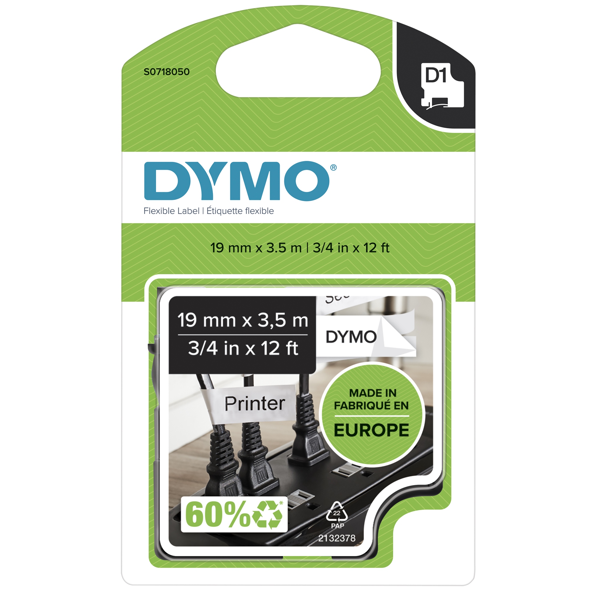 etiquetas D1 durables de nylon flexible | impresión negra sobre fondo blanco | 12 mm × 3,5 m | etiquetas autoadhesivas para etiquetadoras LabelManager | auténticas