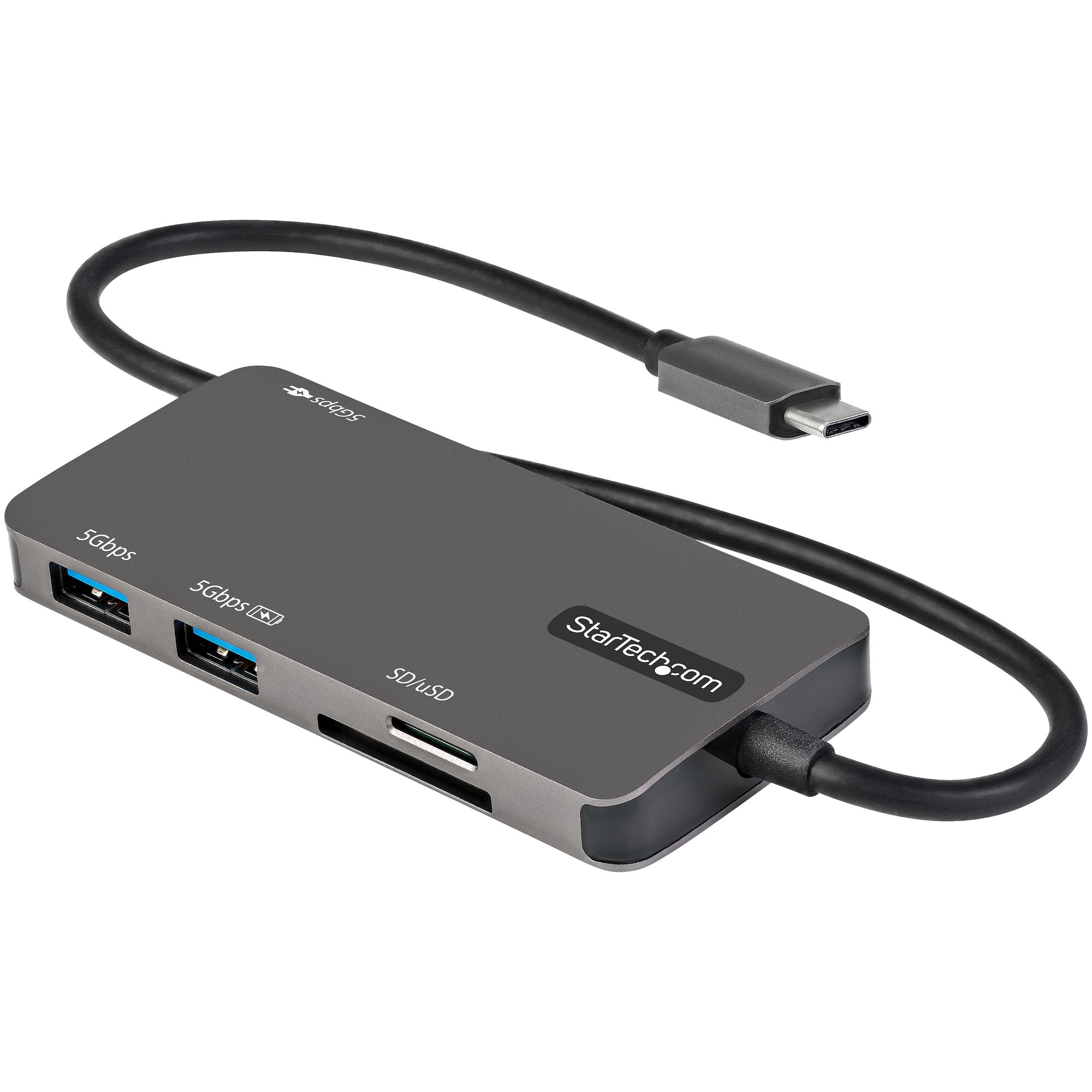 Adaptador Multipuertos USB C - USB C a HDMI de 4K - 100W de Entrega de Alimentación PD - SD - MicroSD - Hub Ladrón USB 3.0 de 3 Puertos - Dock USB Tipo C - con Cable Incorporado de 30cm