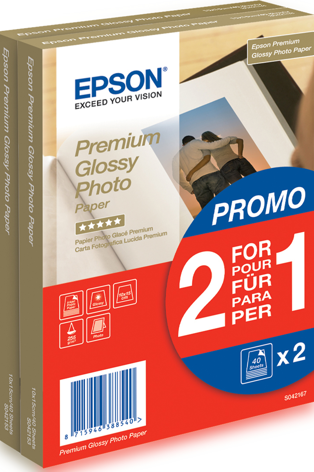 Papel fotográfico brillante Premium de (100 × 150 mm), 255 g/m2, 80 hojas