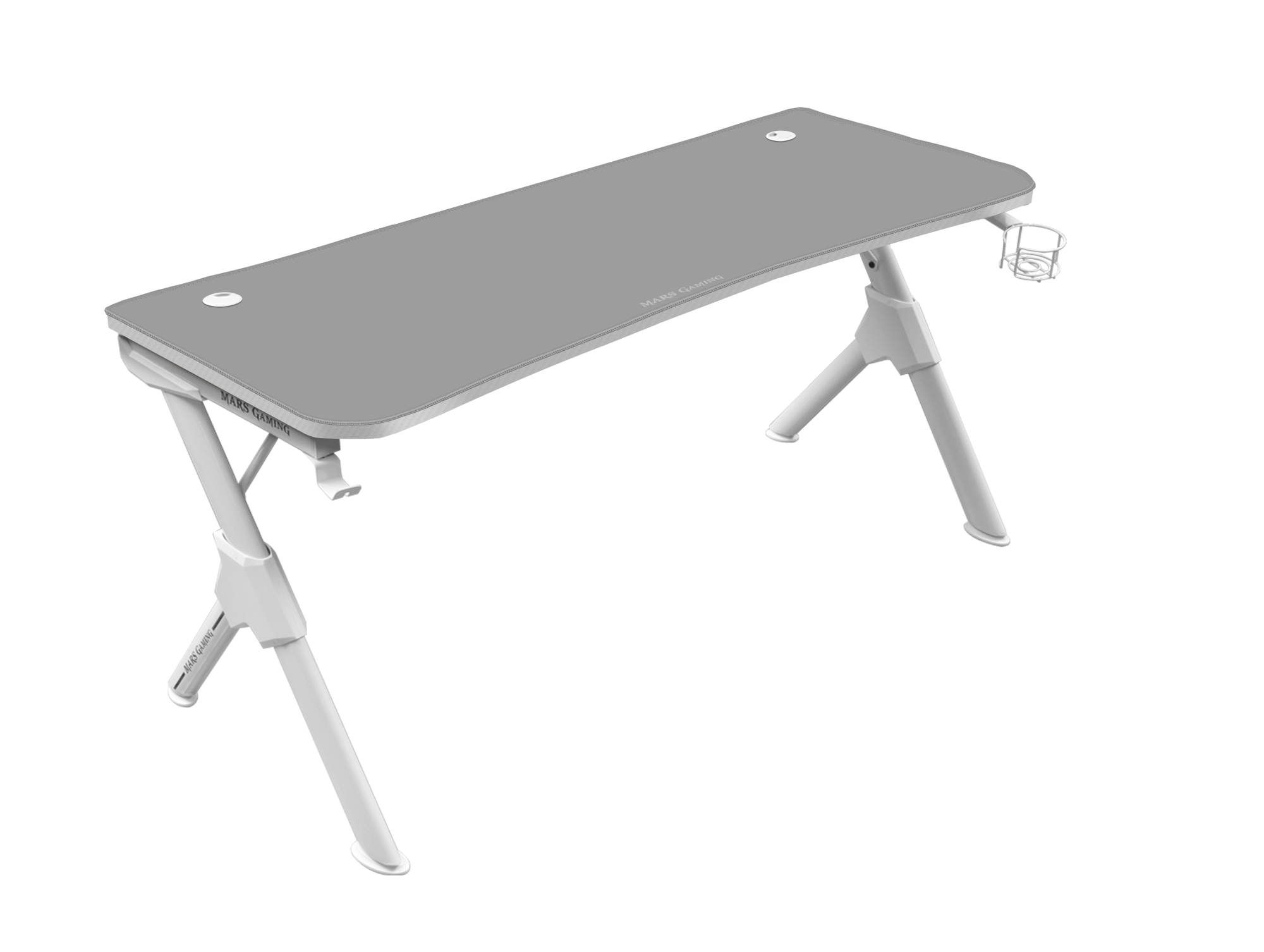 MGD140, Escritorio Ergonómica Gaming, Soporte Auriculares y Bebidas, Escritorio PC, 140x60cm, Blanco