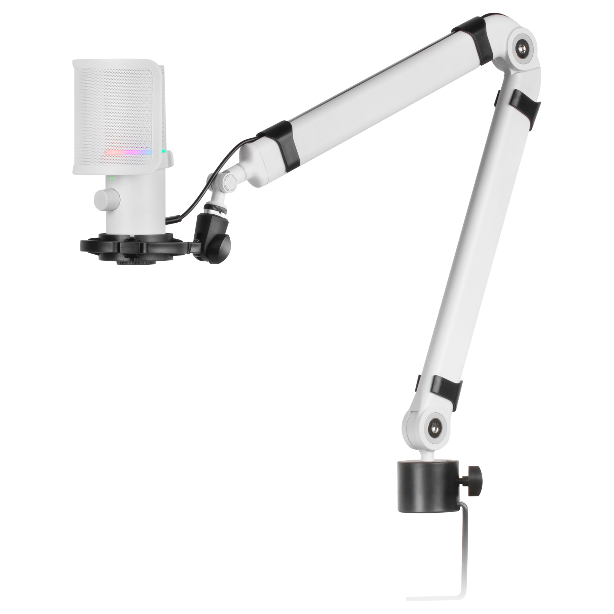 MMIC-XT, Micrófono de Estudio Profesional Alta Definición 192Khz 24-bit, Brazo Omnidireccional, Soporte Antivibración, Filtro Pop Malla Metálica, Blanco