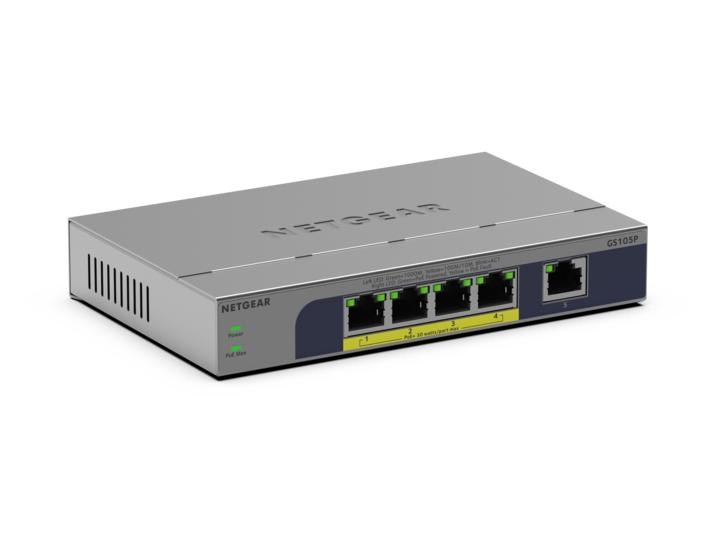 GS105P No administrado Gigabit Ethernet (10/100/1000) Energía sobre Ethernet (PoE) Montaje en pared/escritorio Gris