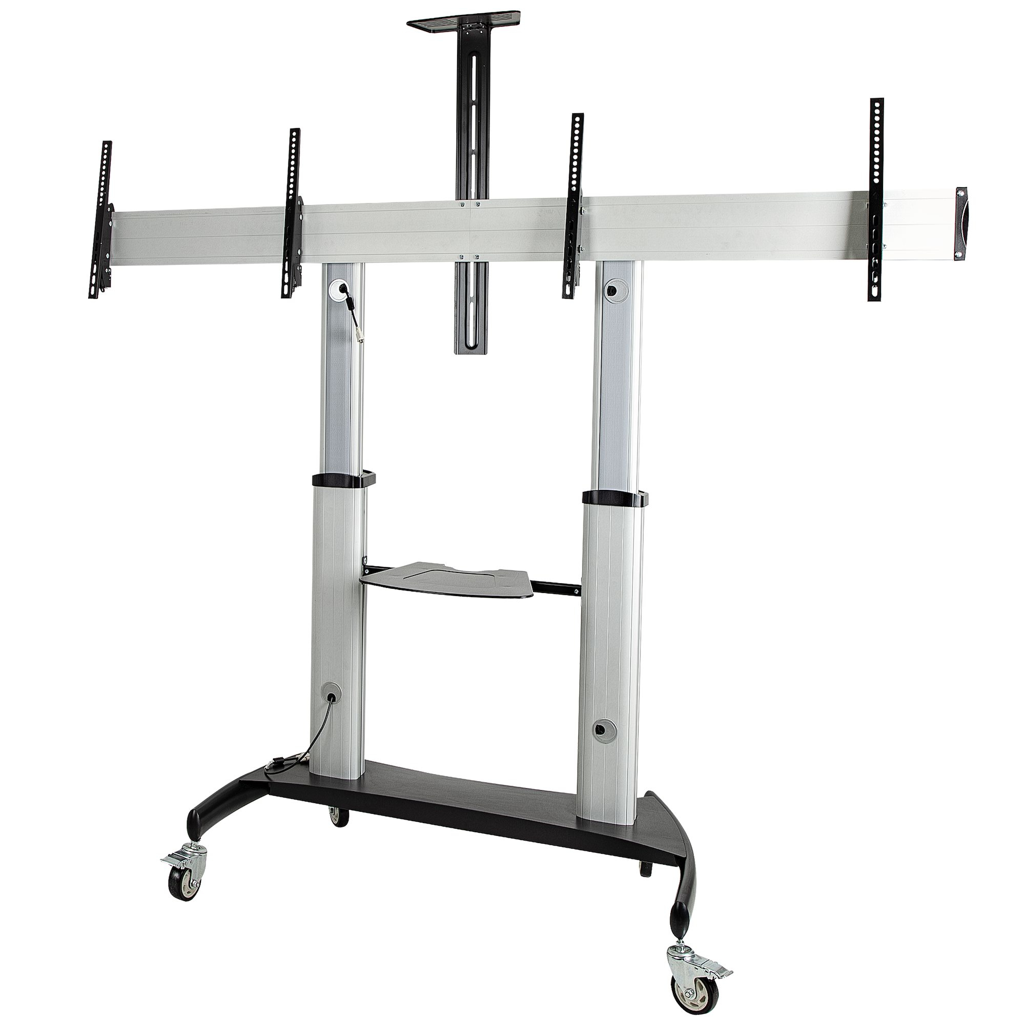 Carrito para Dos TV de 37 a 60 Pulgadas - hasta 50kg cada uno - Soporte VESA Móvil para Dos TV - con Estantes para Equipos - Soporte con Ruedas para TV - Soporte Rodante