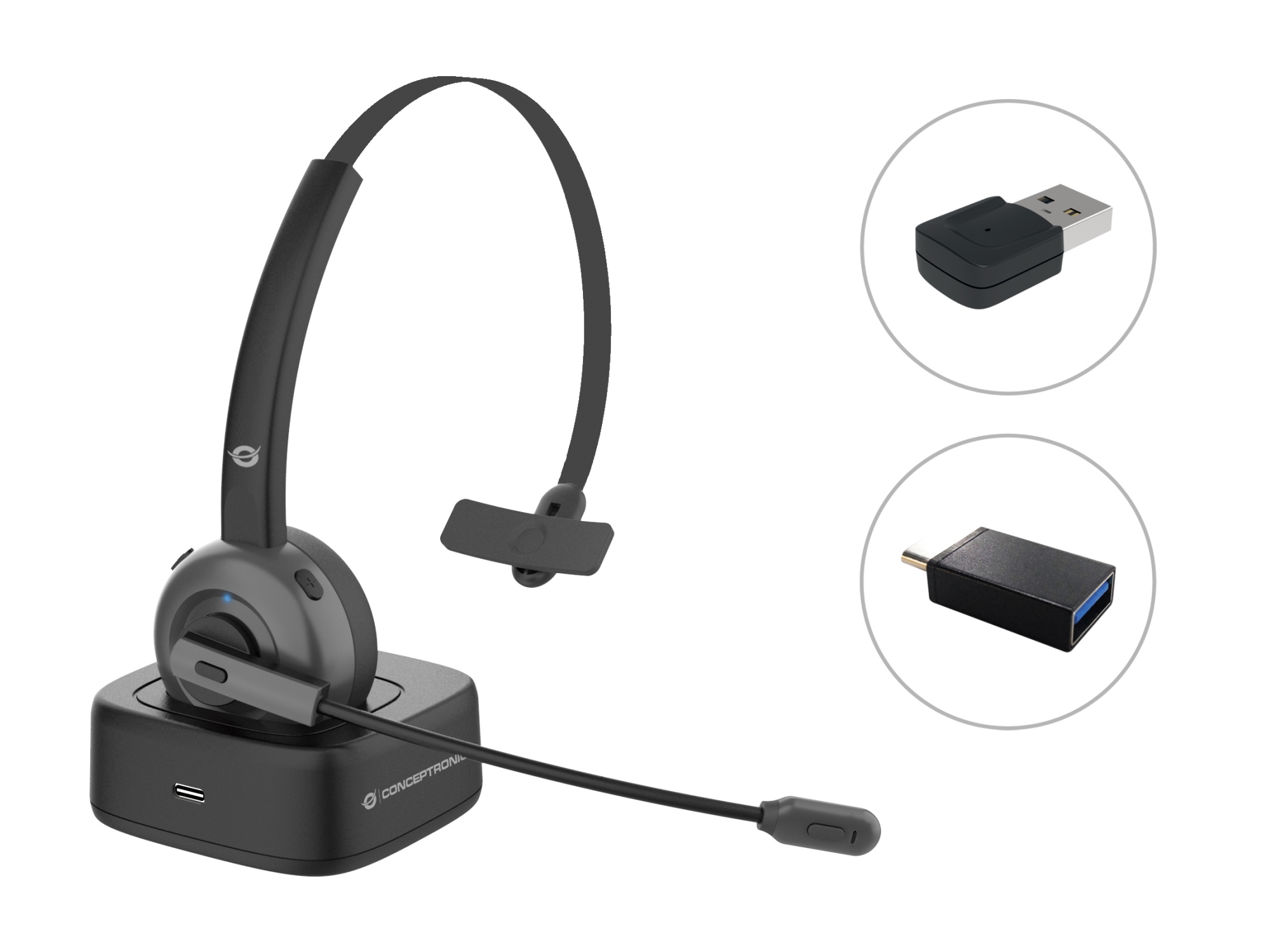 POLONA03BDA auricular y casco Auriculares Inalámbrico Diadema Oficina/Centro de llamadas Bluetooth Base de carga Negro