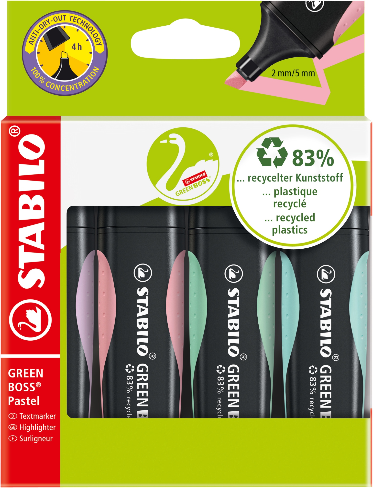 GREEN BOSS marcador 4 pieza(s) Punta de cincel Verde, Menta, Rosa, Violeta