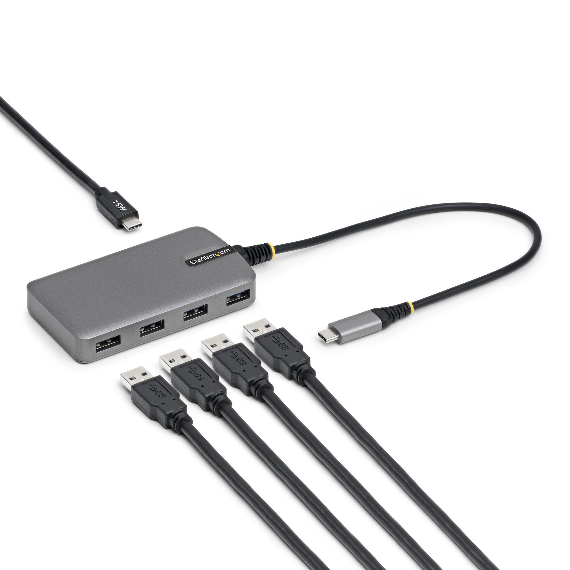 Hub USB-C de 4 Puertos USB-A - Ladrón USB USB Tipo C a USB-A - Concentrador USB 3.0 Portátil de 5Gb - Alimentado por el Bus - Entrada Auxiliar de Alimentación USB Tipo C - Cable de 30cm