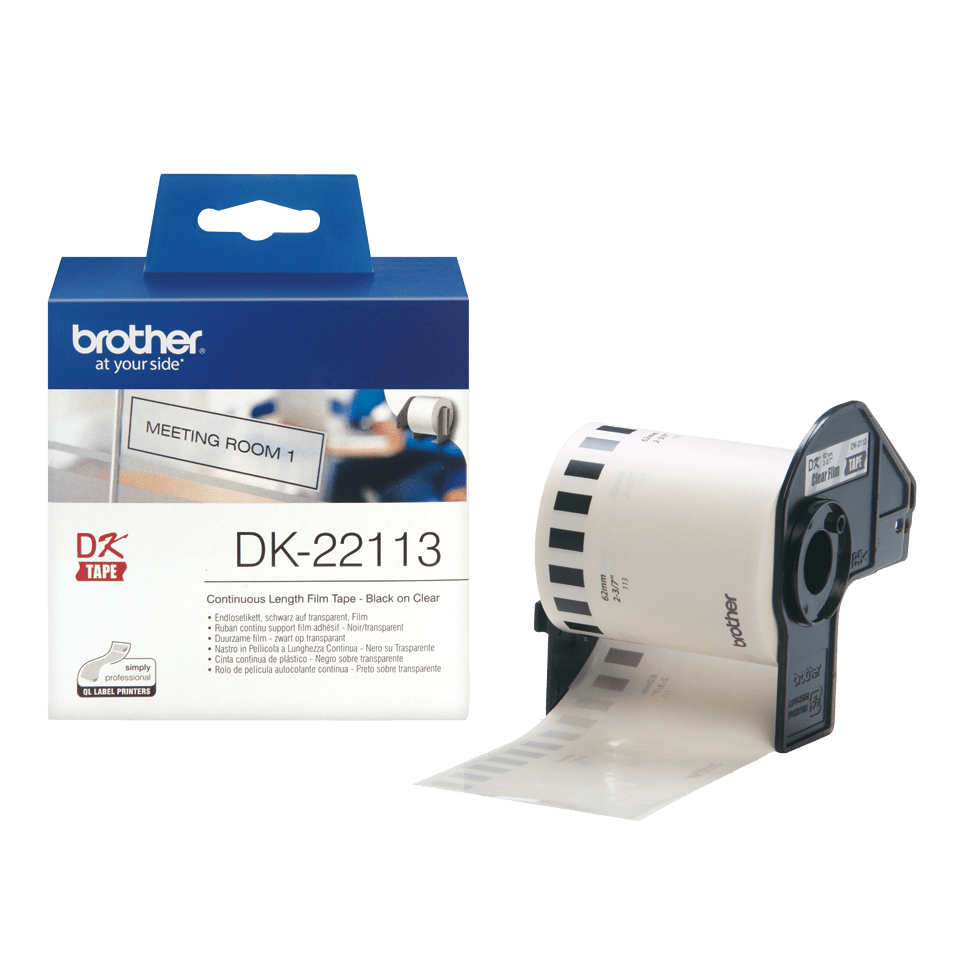 DK-22113 cinta para impresora de etiquetas Negro sobre transparente