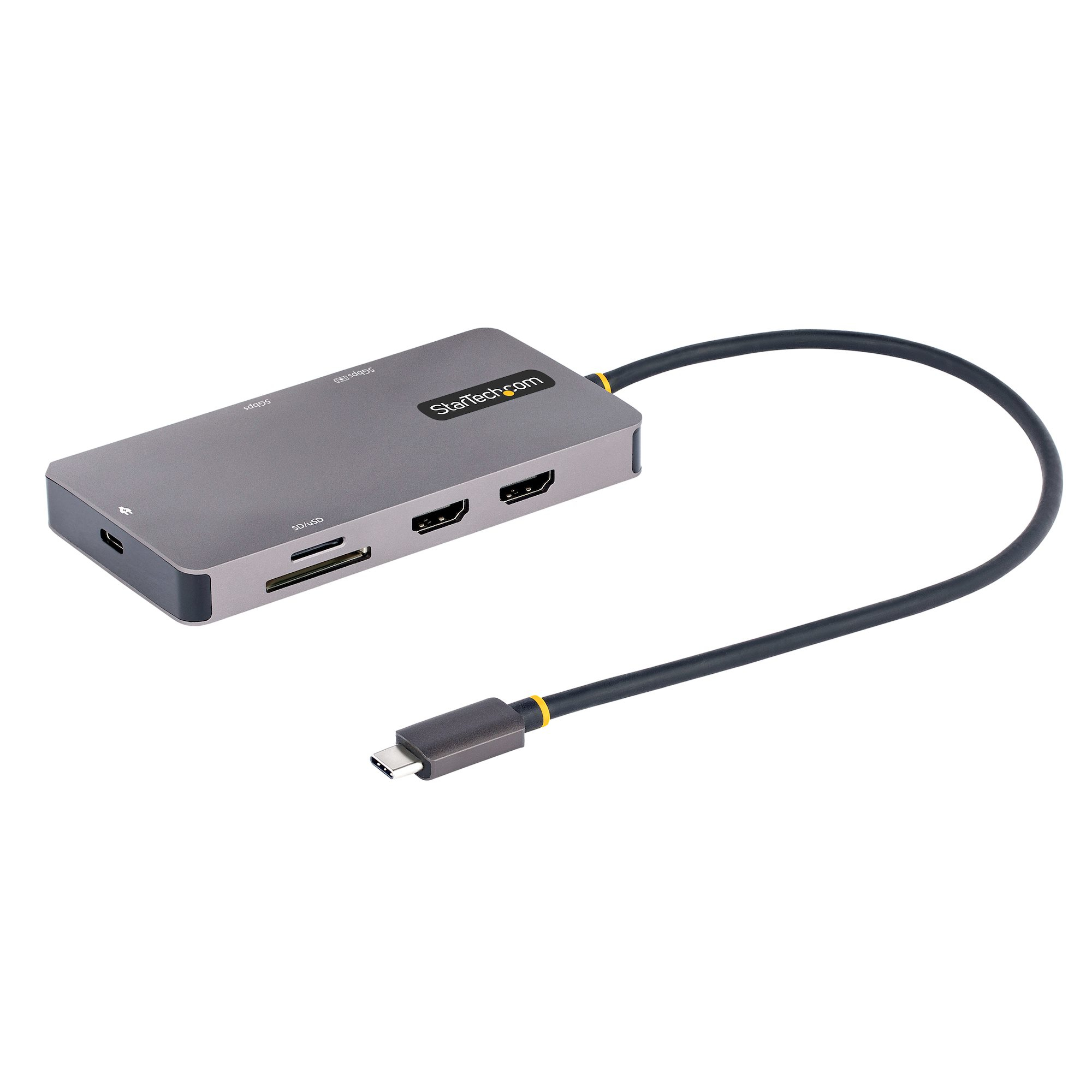 Adaptador Multipuertos USB C 2x HDMI 4K 60Hz, Hub USB-A 3.1 2Pt 5Gbps, PD 100W, GbE, SD/MicroSD, Cable de 30cm, Docking Station USB Tipo C de Viajes para Portátiles