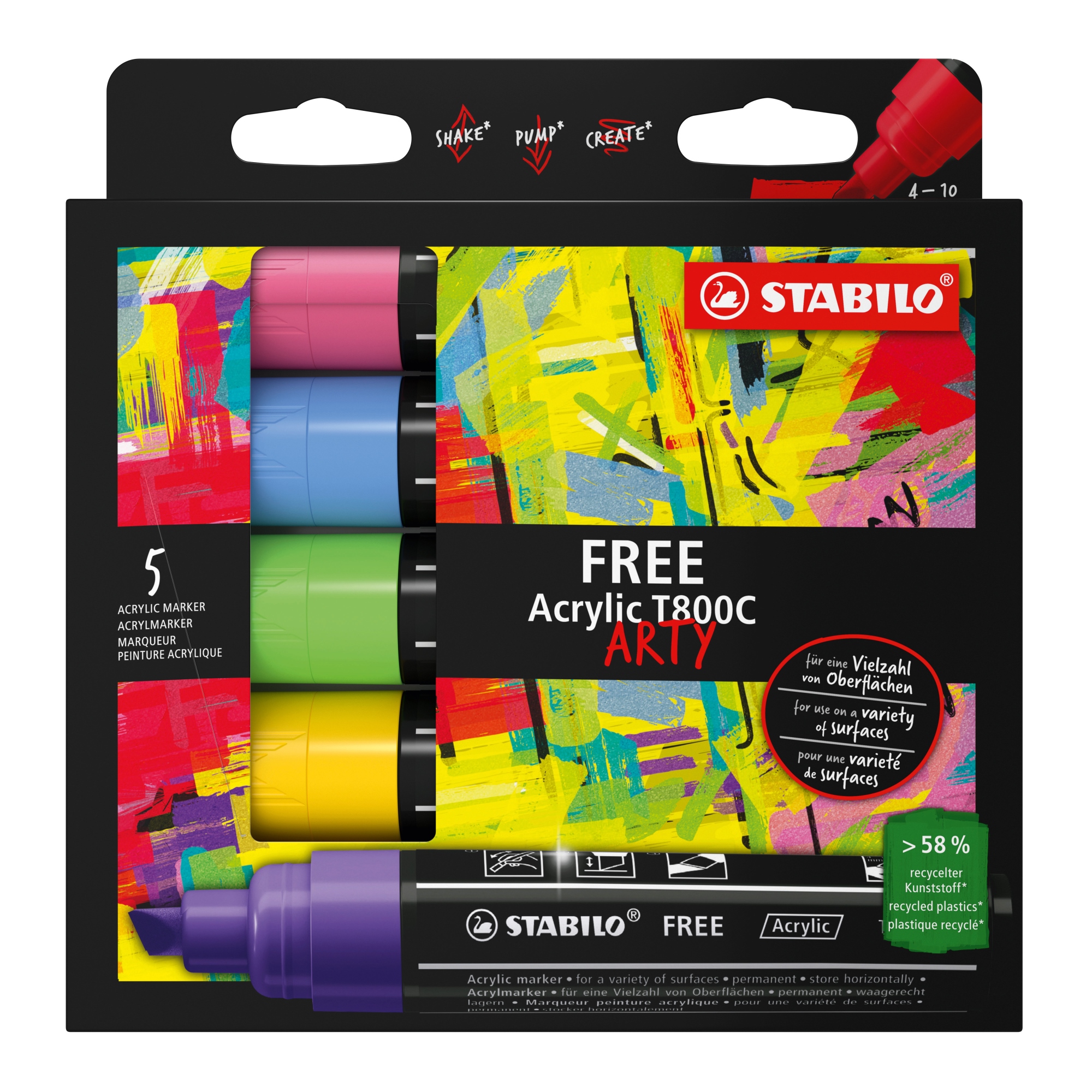 FREE Acrylic T800C Set 1 marcador 5 pieza(s) Punta de cincel Verde claro, Azul metálico, Rosa, Violeta, Amarillo