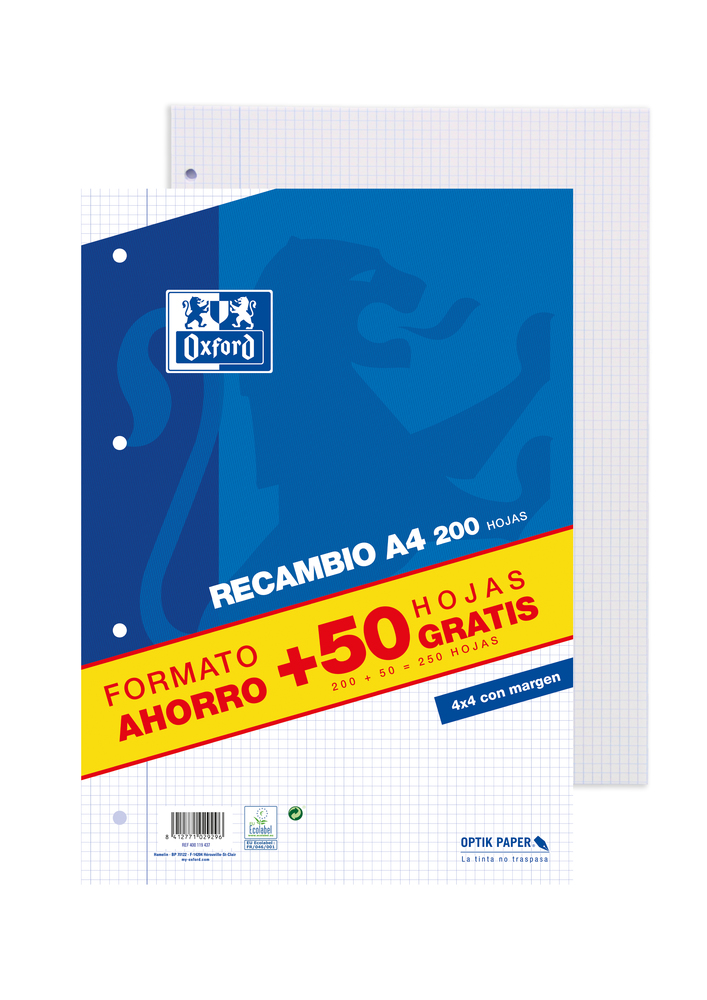 400119437 papel de cuaderno 210 x 297 mm (A4) 250 hojas