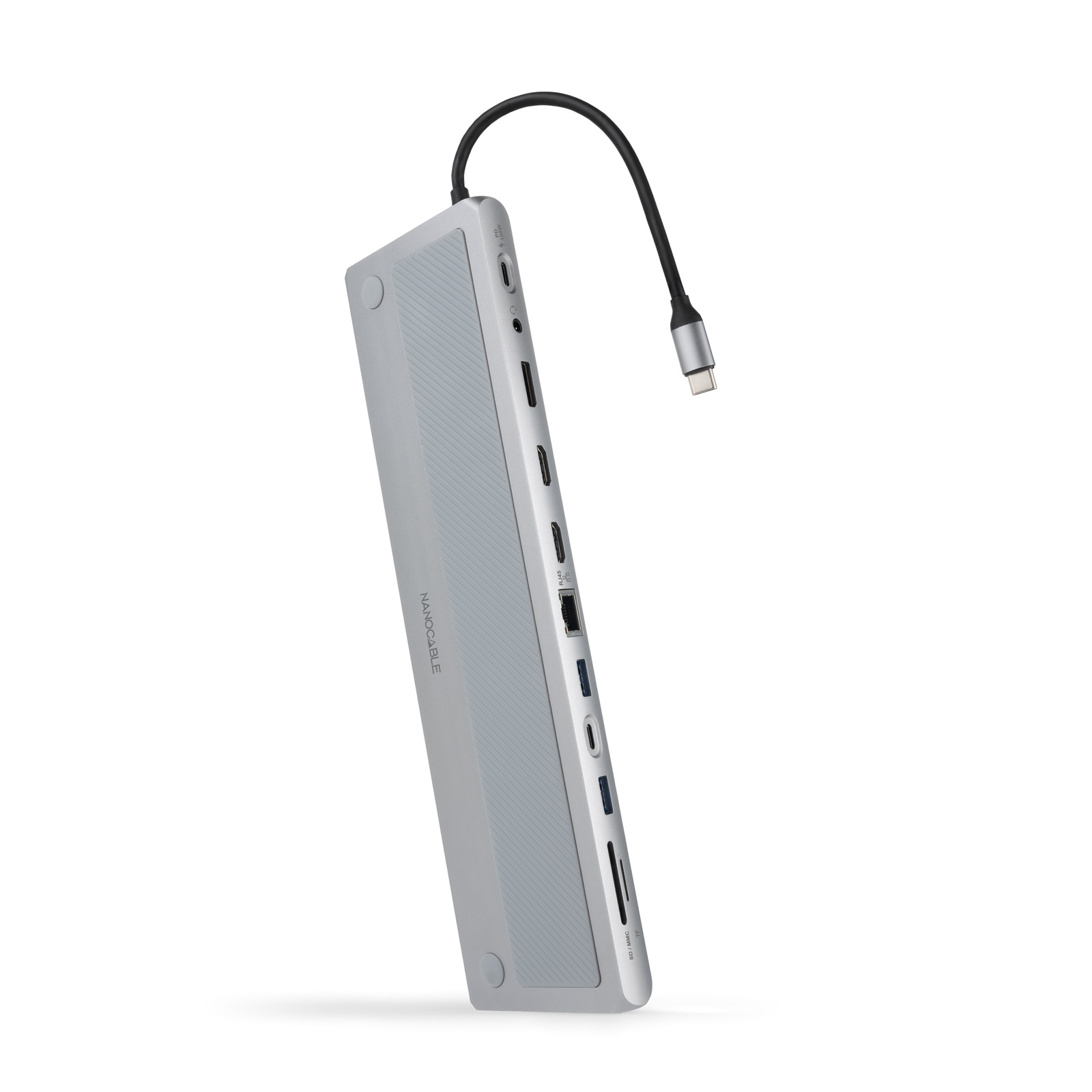 HUB USB-C 12 en 1, Conversor USB-C 3.1 a 3xUSB-A 3.0 + USB-C 3.0 + USB-C PD 100W + 2xHDMI 4K60Hz + DP 4K60Hz + RJ45 1Gbps + SD/TF 3.0 + Audio Jack 3.5, Aluminio, Gris, 18 cm