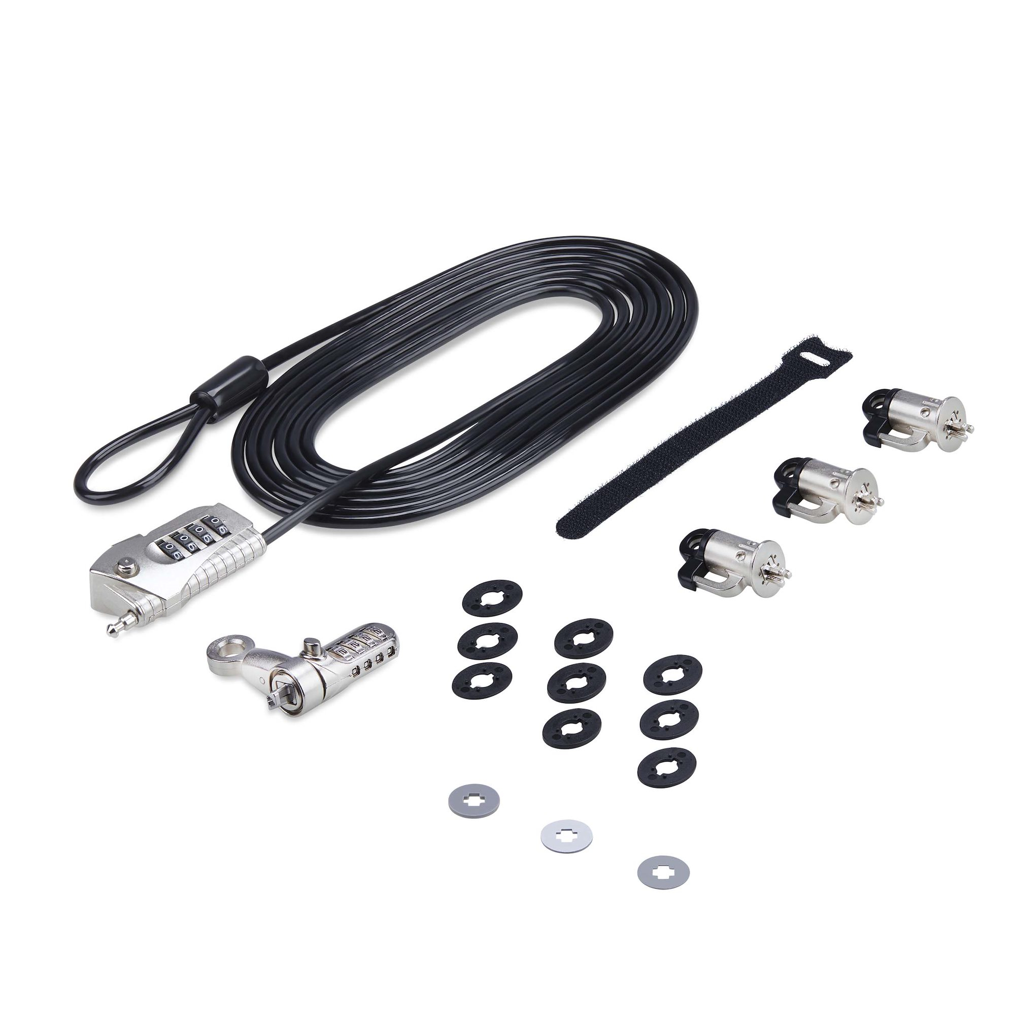 Juego de Candado para Ordenador de Sobremesa o Portátil y Periféricos - Cable de 3m de Acero - Candado Antirrobo - K-Slot - para 3 Dispositivos - Candado de Combinación