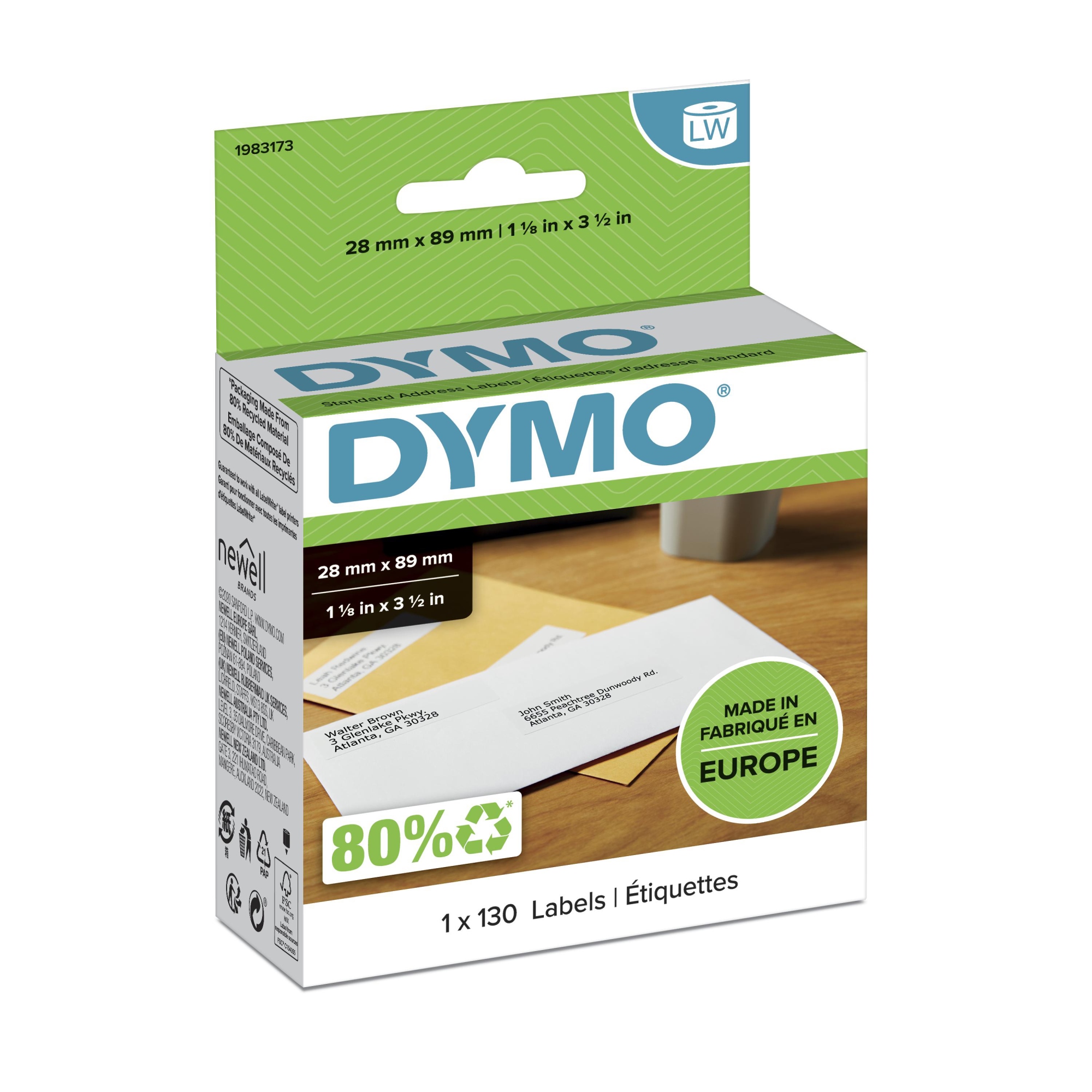 LW etiquetas auténticas de dirección del remitente | 28 mm × 89 mm | rollo de 130 etiquetas con reverso fácil de retirar | autoadhesivas | para etiquetadoras LabelWriter
