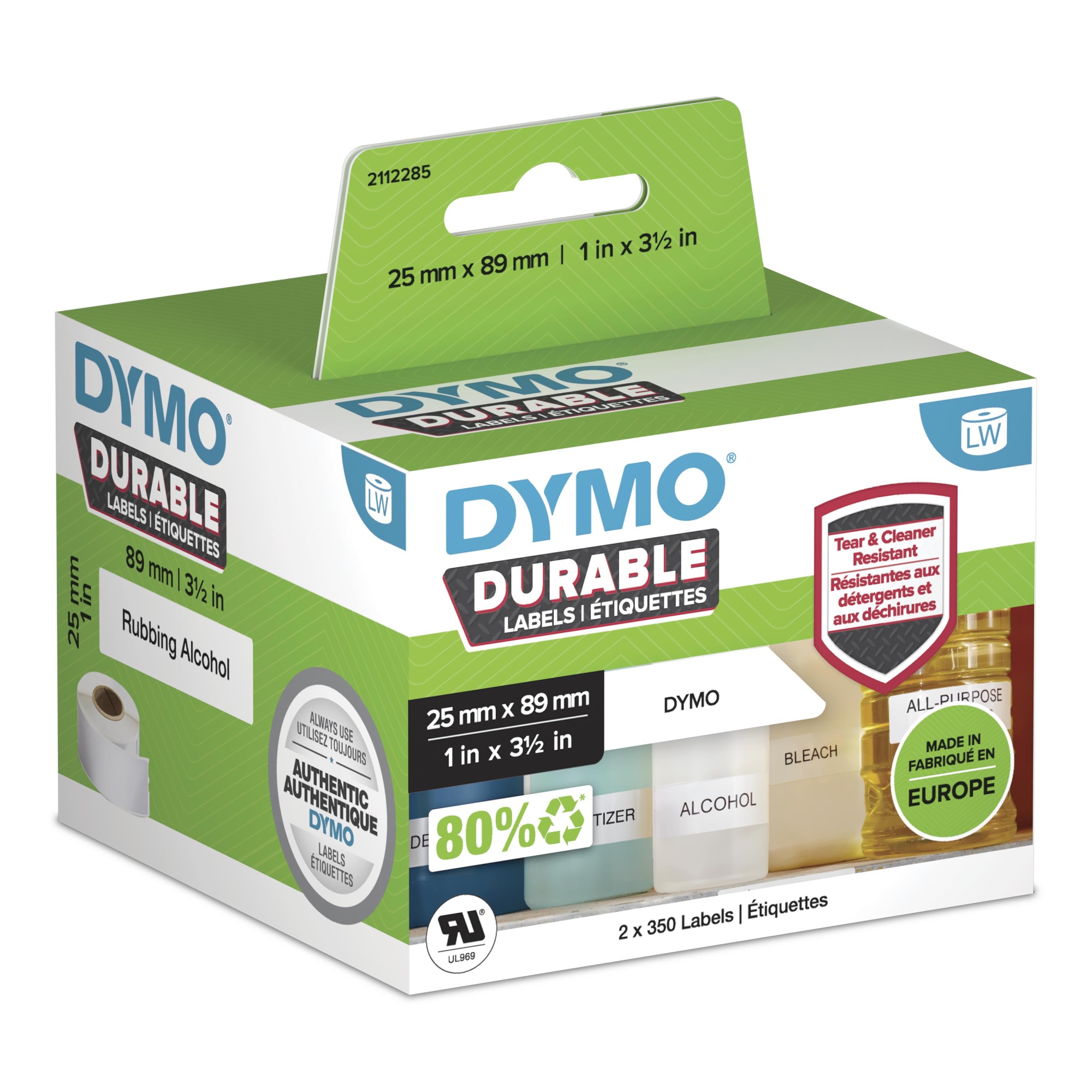 LW auténticas etiquetas durables | 25mm × 89mm | 2 rollos de 350 etiquetas "White Poly" (700 unidades) | Etiquetas que duran sobre superficies exigentes para etiquetadoras LabelWriter