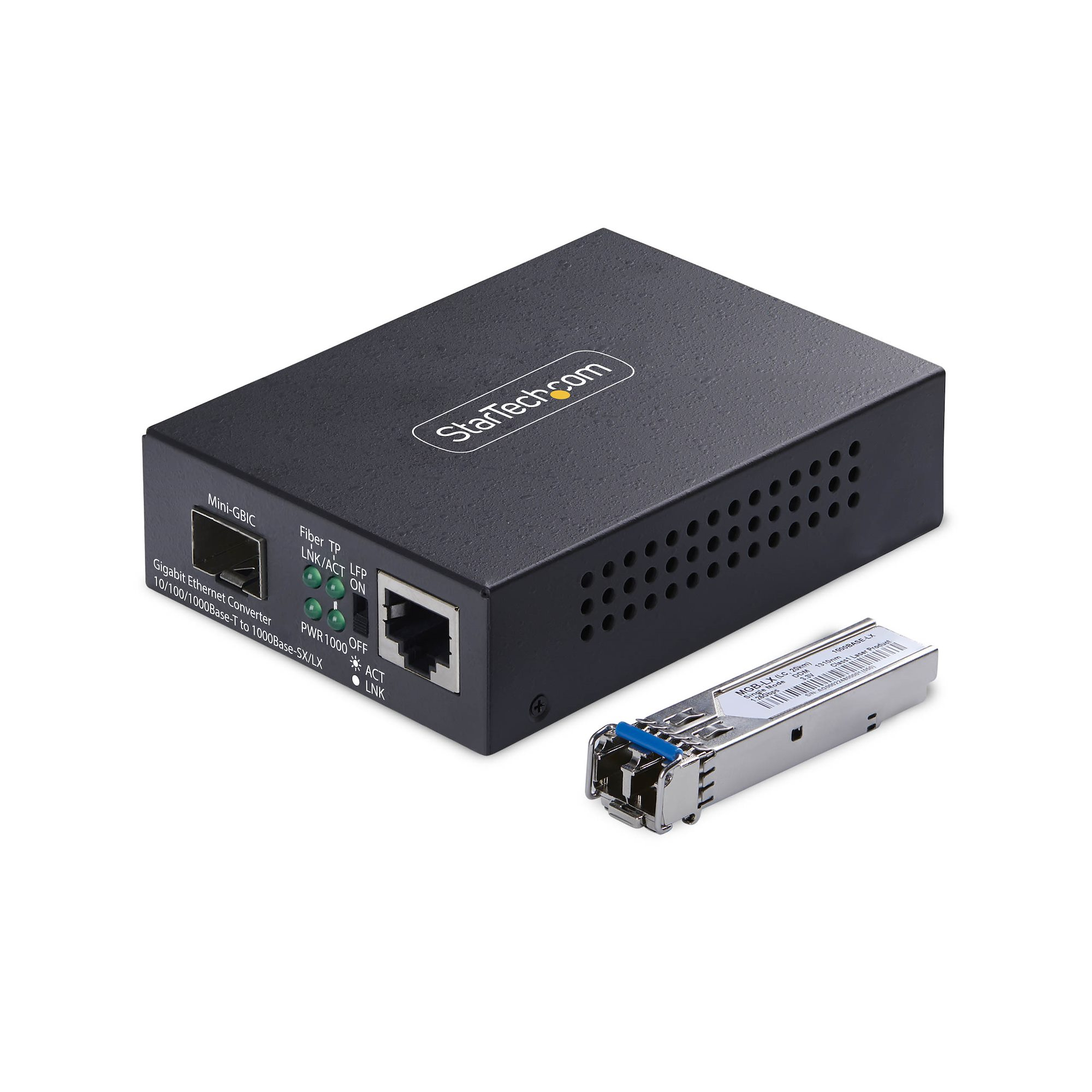 Conversor de Medios de Fibra LC Monomodo Para Redes 10/100/1000Mbps - Gigabit Ethernet a Fibra - 40km - TAA