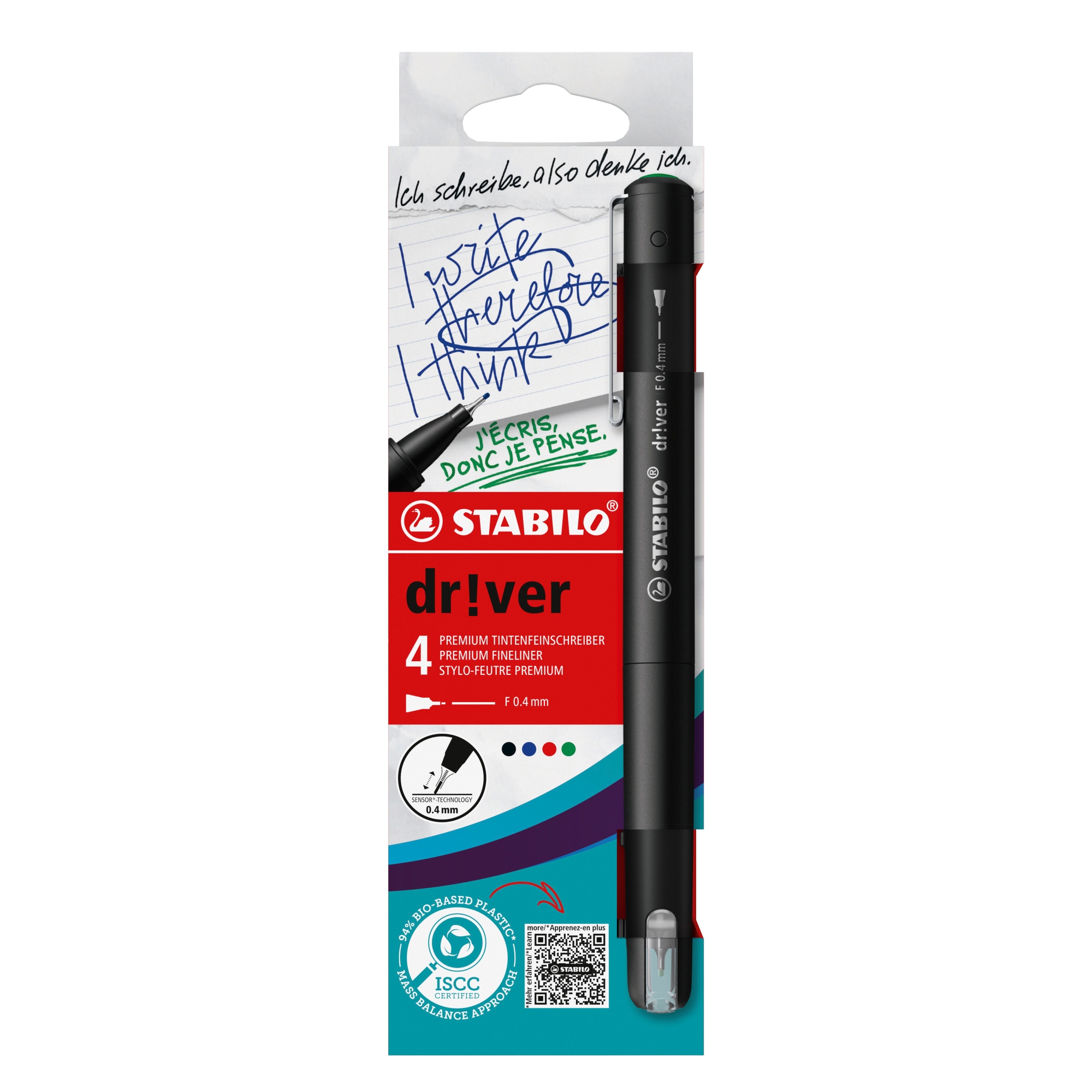 dr!ver rotulador de punta fina Fino Negro, Azul, Verde, Rojo 4 pieza(s)