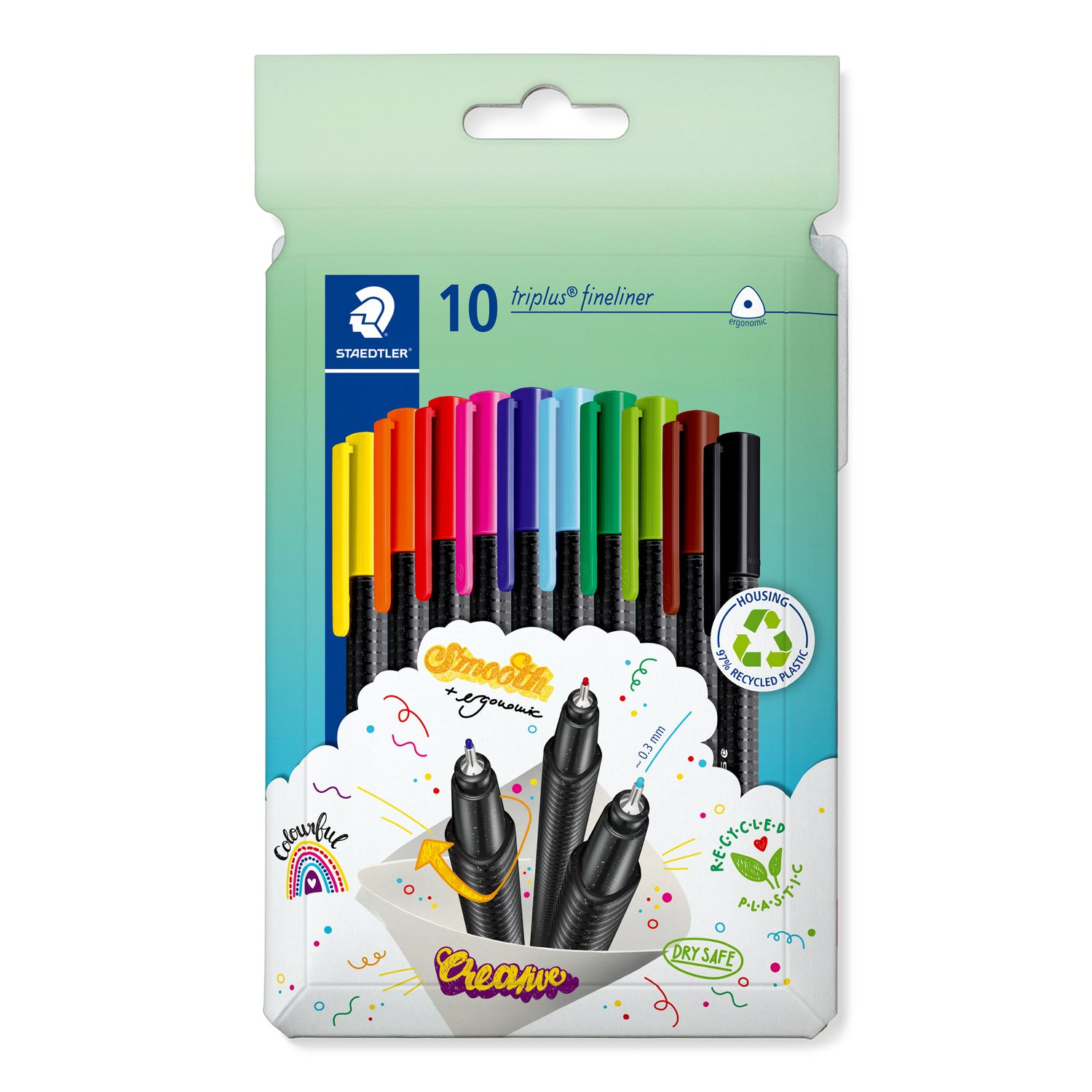 334 C10 rotulador de punta fina Superfino Negro, Azul, Marrón, Verde, Azul claro, Verde claro, Naranja, Rosa, Rojo, Amarillo 10 pieza(s)