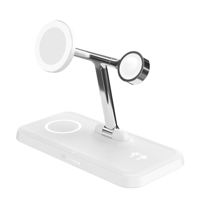 HJ3004WHGL cargador de dispositivo móvil Auriculares, Smartphone, Reloj inteligente Plata, Blanco CC, USB Cargador inalámbrico Carga rápida Interior
