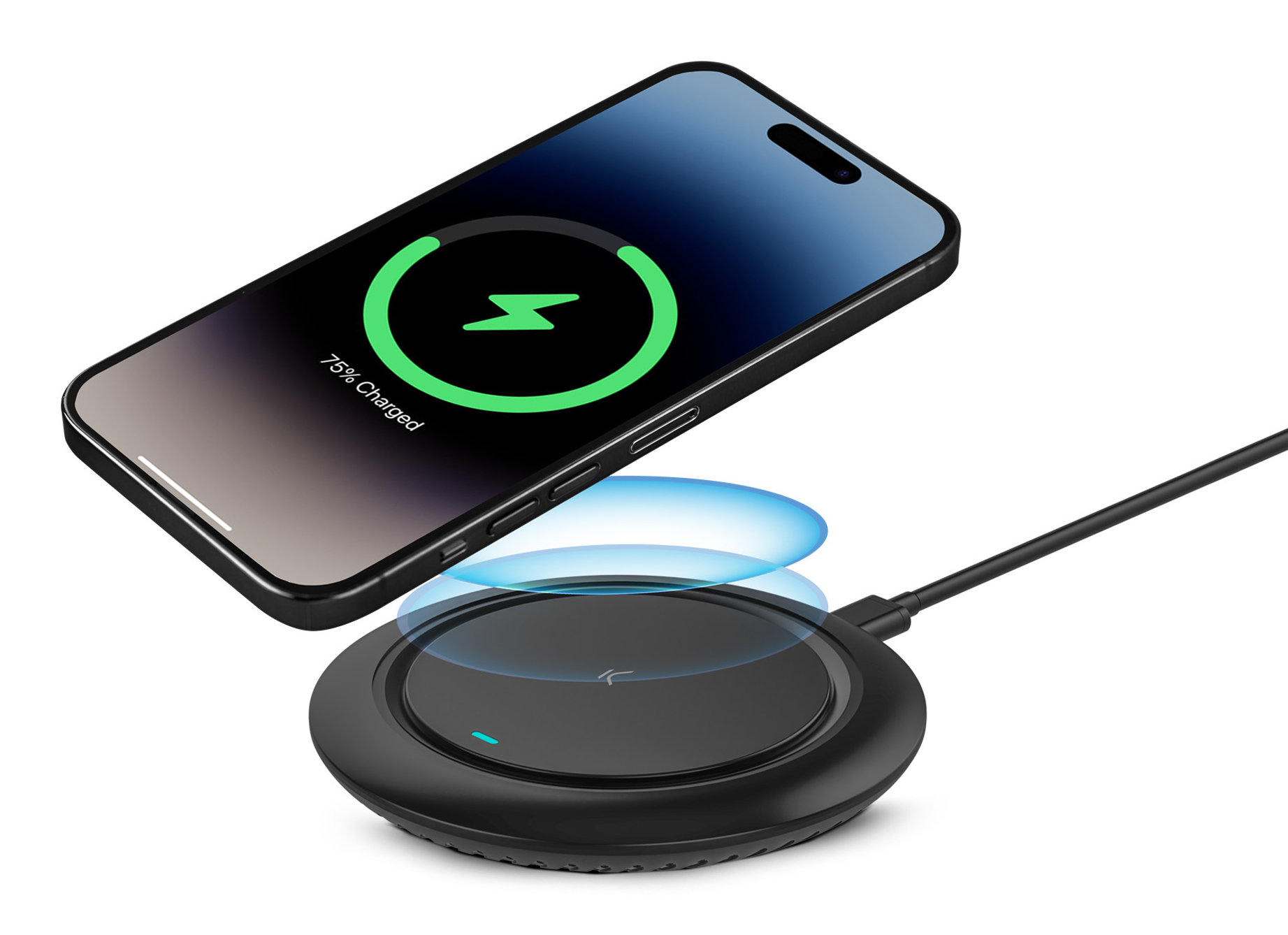 Base de carga inalámbrica Fast Charge 15 W, Para smartphones y auriculares Qi, Carga rápida, Cable USB-C a USB-C, Negro