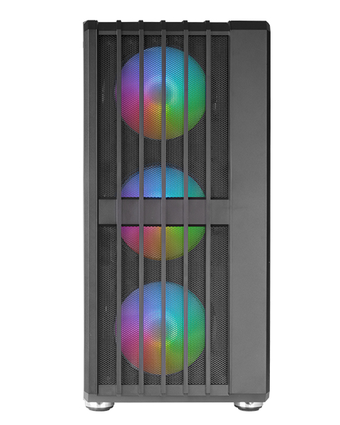 MC-VAULT, Caja Gaming ATX, 4x Ventiladores ARGB 120mm, Panel Frontal Mesh con Diseño Vertical, Ventana Lateral Cristal Templado, 3x Slots PCI Verticales, Semitorre PC Profesional, Negro