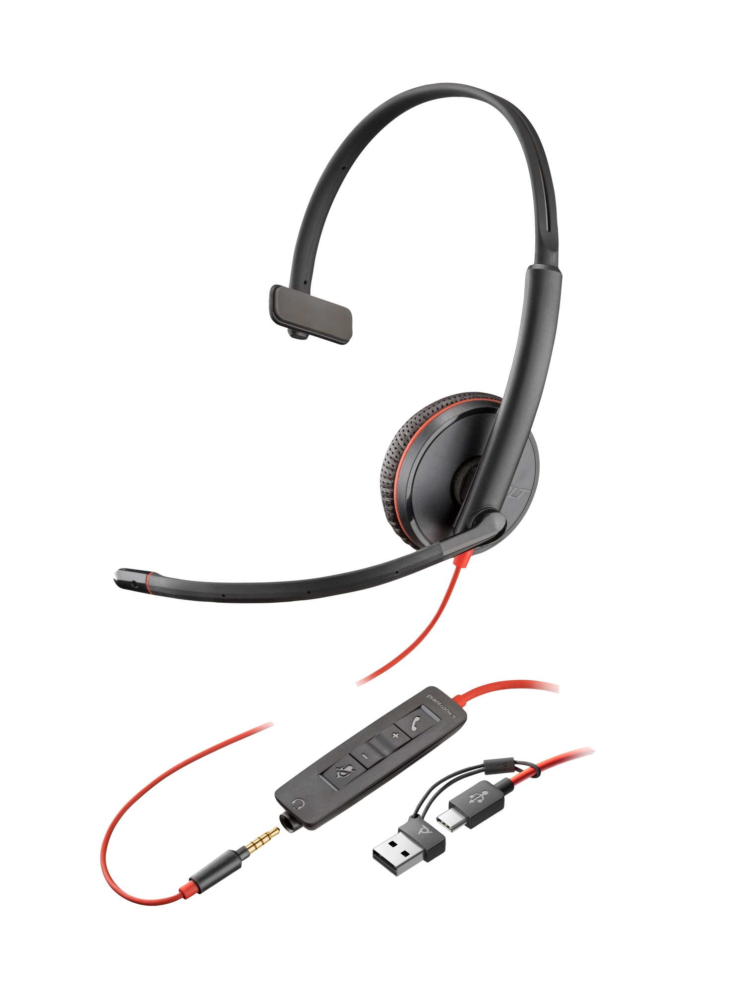 Auriculares monoaurales Poly Blackwire 3215 USB-C + Conector de 3,5 mm + Adaptador USB-C/A