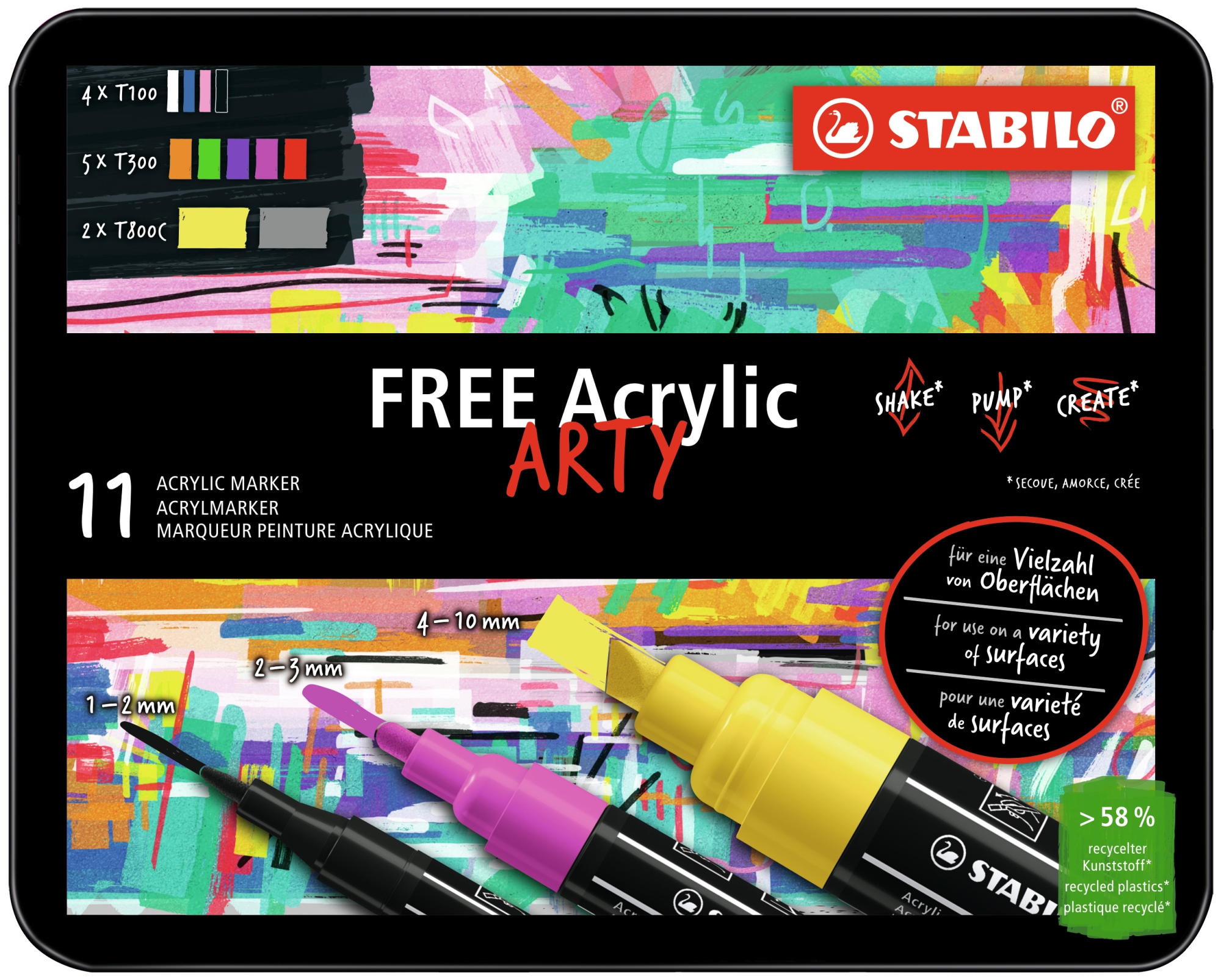 FREE Acrylic marcador 11 pieza(s) Negro, Azul, Carmín, Gris Oscuro, Verde, Lila, Naranja, Rosa, Violeta, Blanco, Amarillo