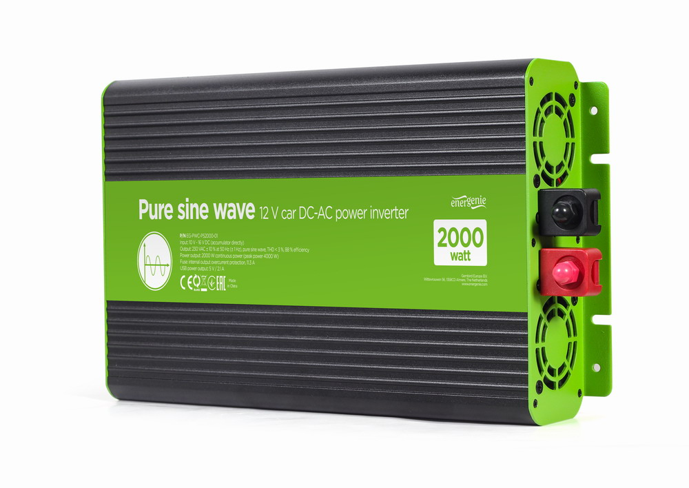 EG-PWC-PS2000-01 adaptador e inversor de corriente Auto 2000 W Negro, Verde