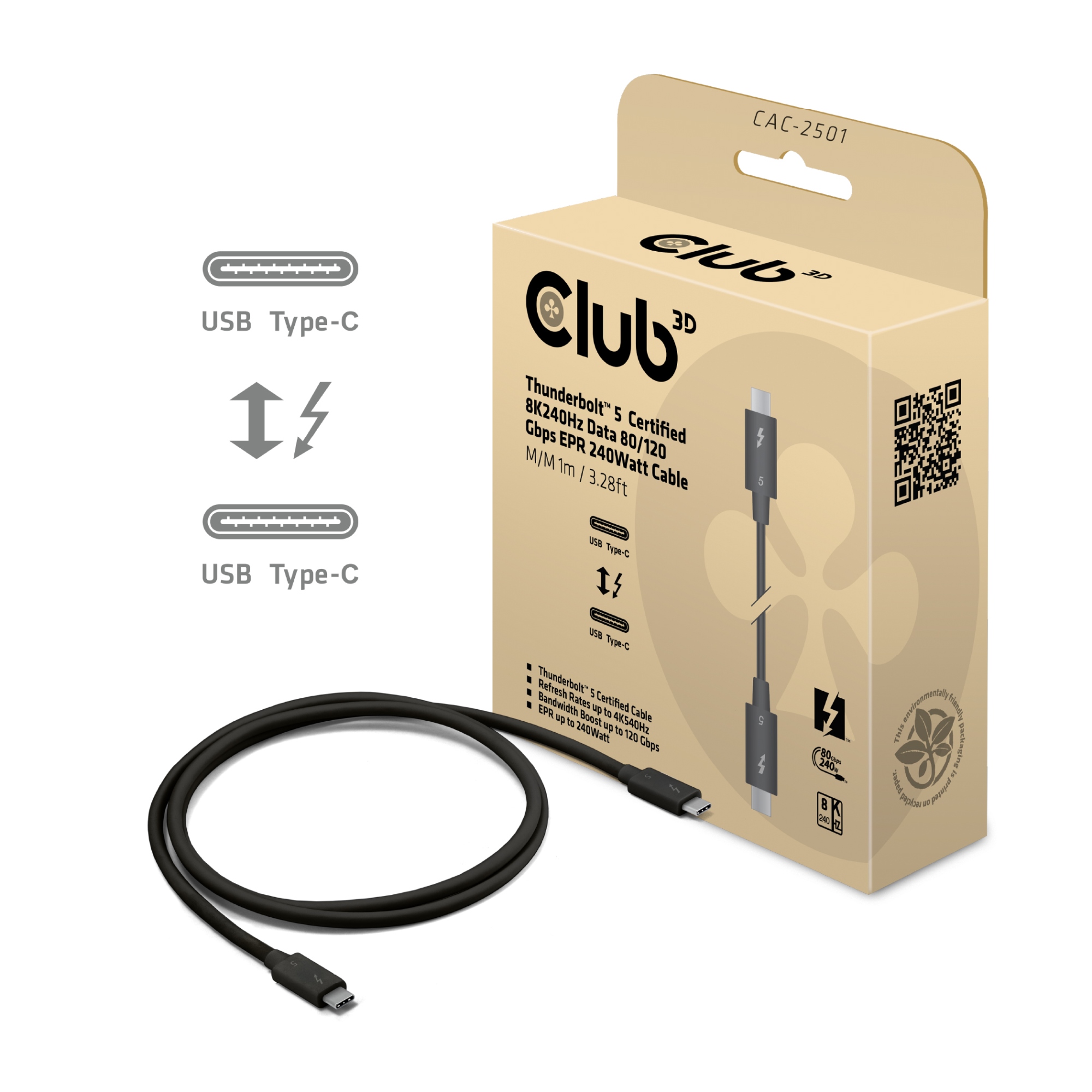 CAC-2501 cable Thunderbolt 1 m 120 Gbit/s Negro