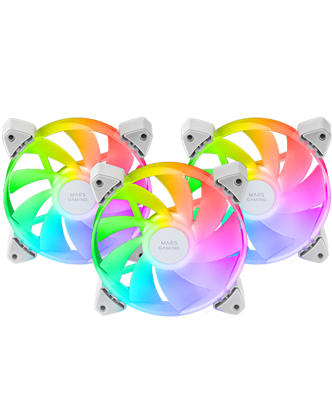MF-3AR, Kit 3x Ventiladores 120mm FDB, Aspas Invertidas, Iluminación ARGB 360° Sin Marco, Iluminación Anillo Completa, Ventiladores PC con Compatibilidad Total ARGB, Doble Conector, Blanco