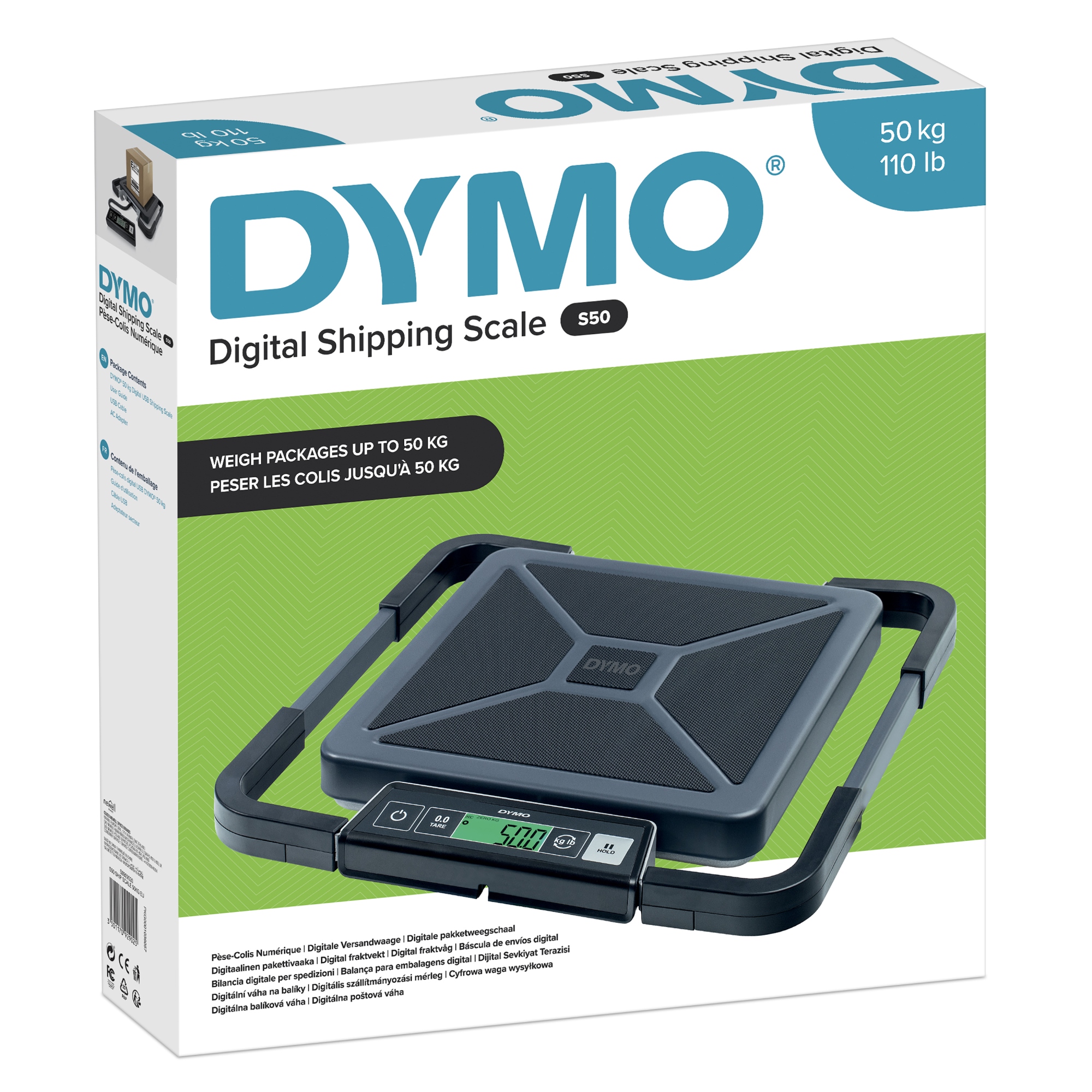 S50 Báscula digital para envíos | Capacidad de 50 kg | USB/alimentación o pilas AAA