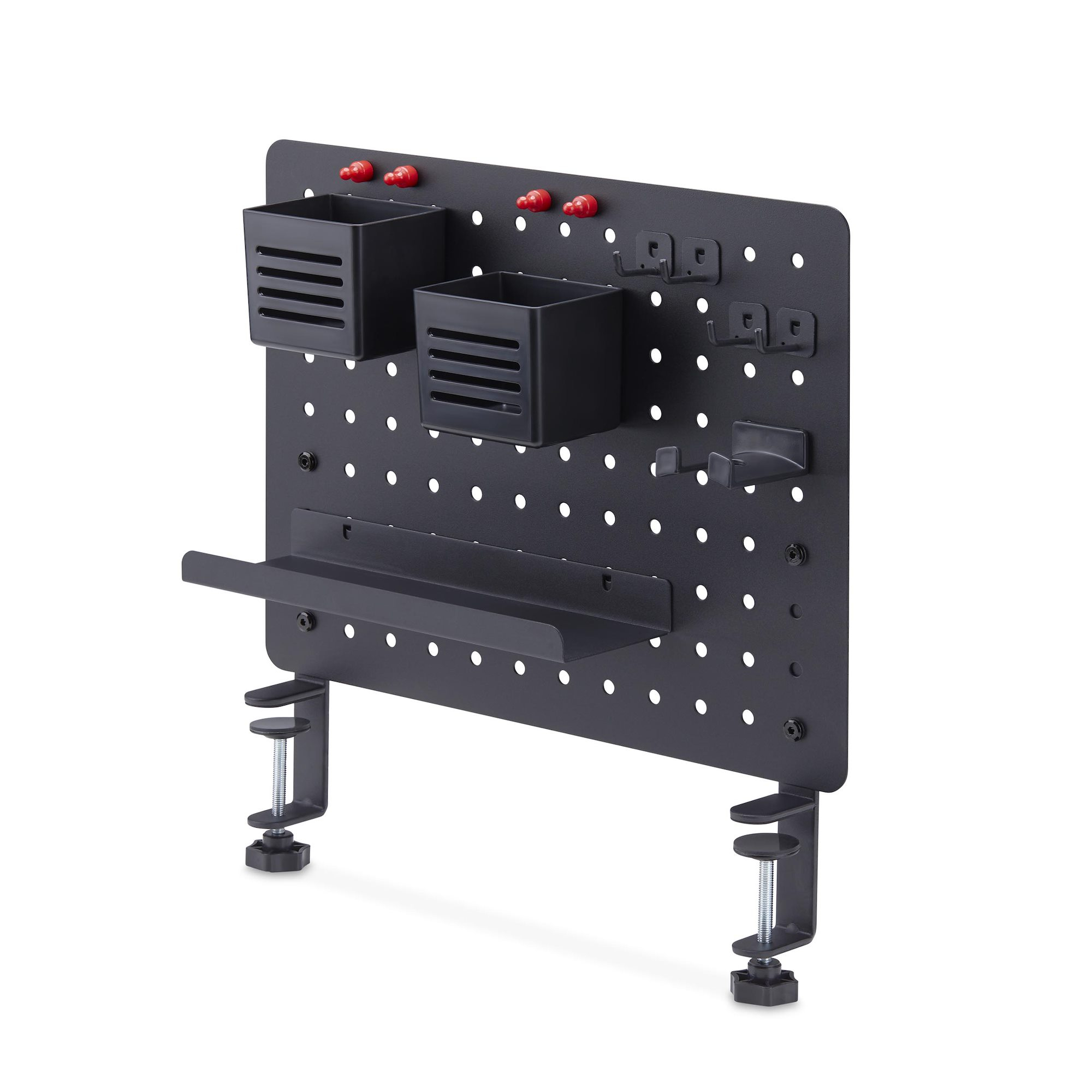 Tablero Perforado de Sobremesa con Abrazadera - Panel Perforado Metalico - Organizador de Acero con Accesorios para Escritorio - 420 x 320mm - Negro