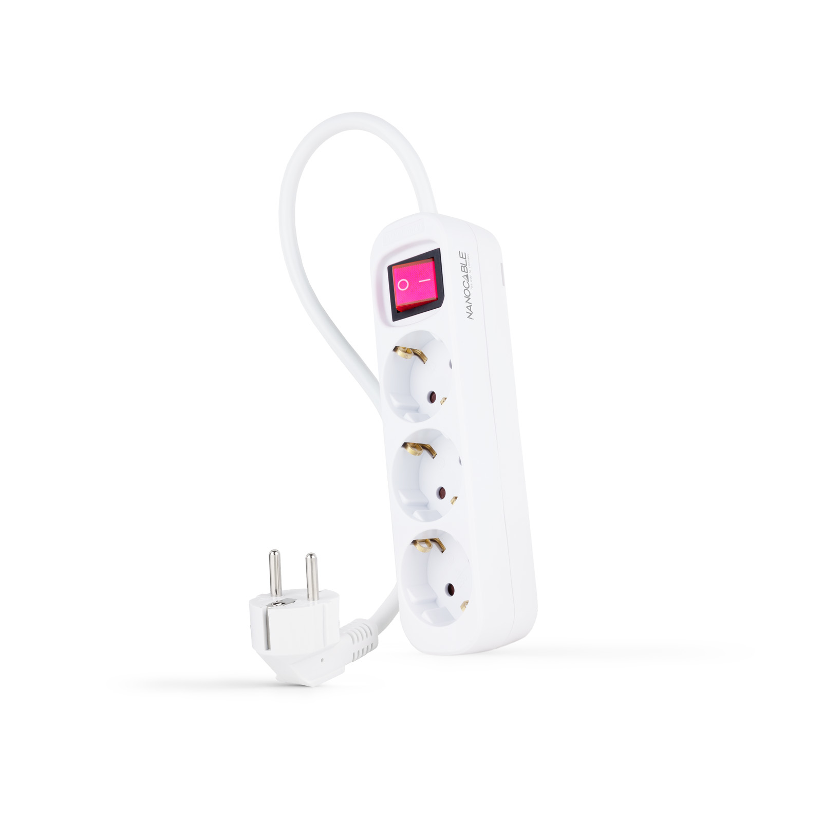Regleta de Enchufes con 3 Tomas con Interruptor, 1.4 m, Blanco