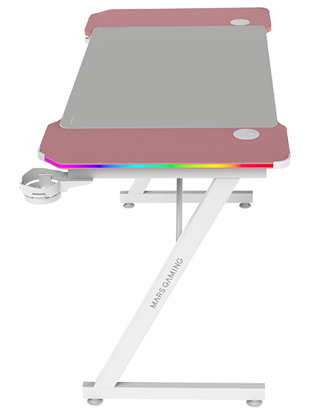 MGD-X120RGB, Mesa Gaming Ergonómica, Iluminación ARGB con Mando, Fibra de Carbono, Alfombrilla XXL, Soporte Auriculares y Bebida, Gestión Cableado, Escritorio Gaming 120x60cm, Rosa