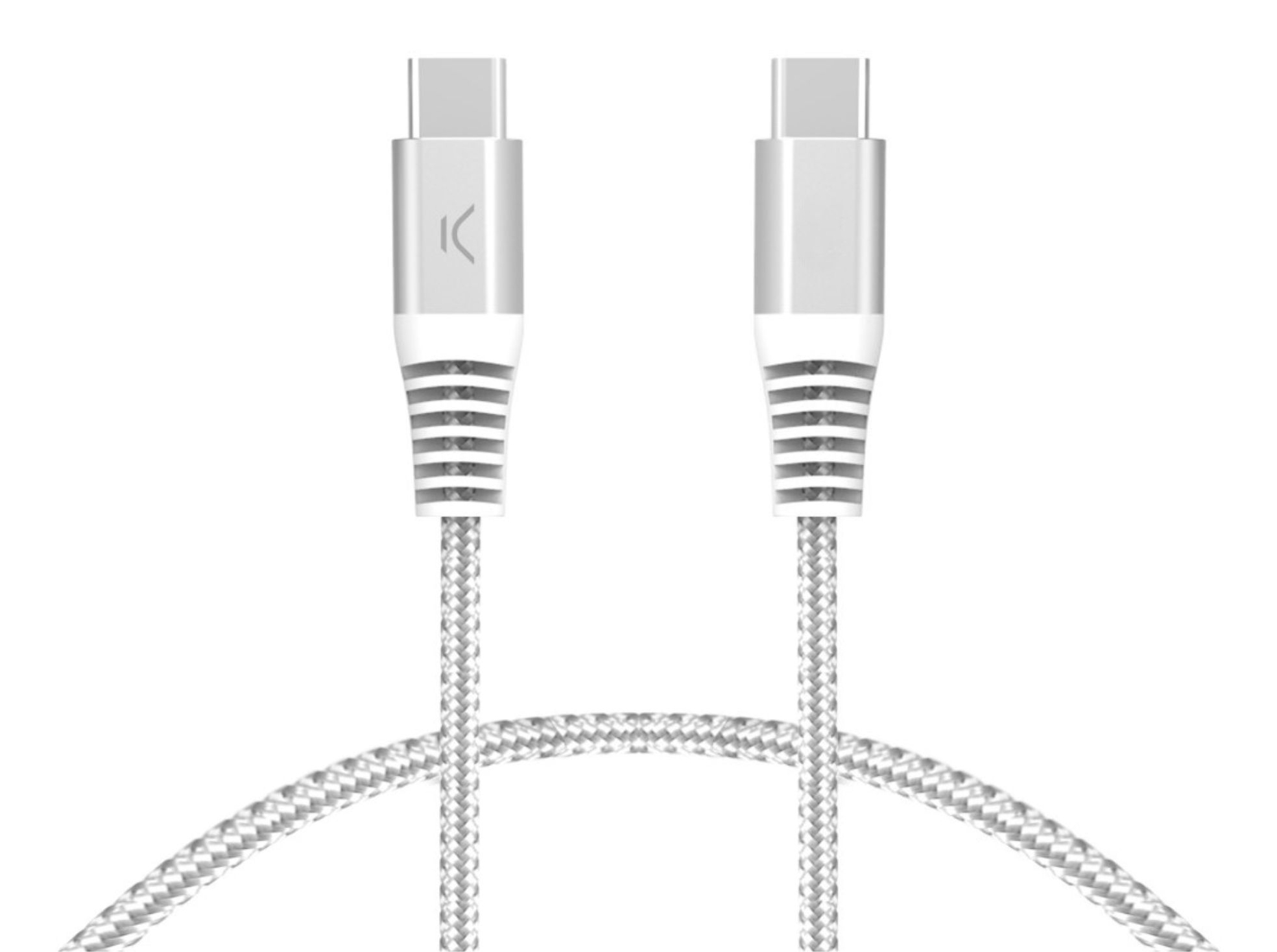 Cable de carga y datos USB-C a USB-C 60W, Power Delivery, Carga ultra rápida, Trenzado, Cubiertas reforzadas, 2m, Blanco
