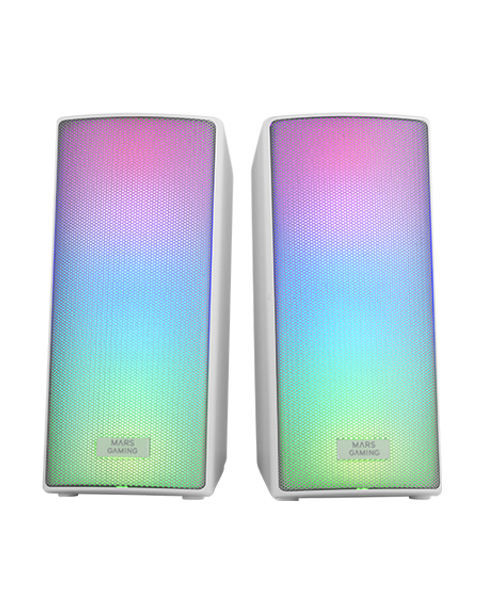 MSRGB2, Altavoces Bluetooth 5.3 15W, Procesador de Sonido DSP, Iluminación RGB Dinámica, Frontal Total Mesh, Altavoces Compactos con Caja de Control, Entrada Jack de 3.5mm y USB, Blanco