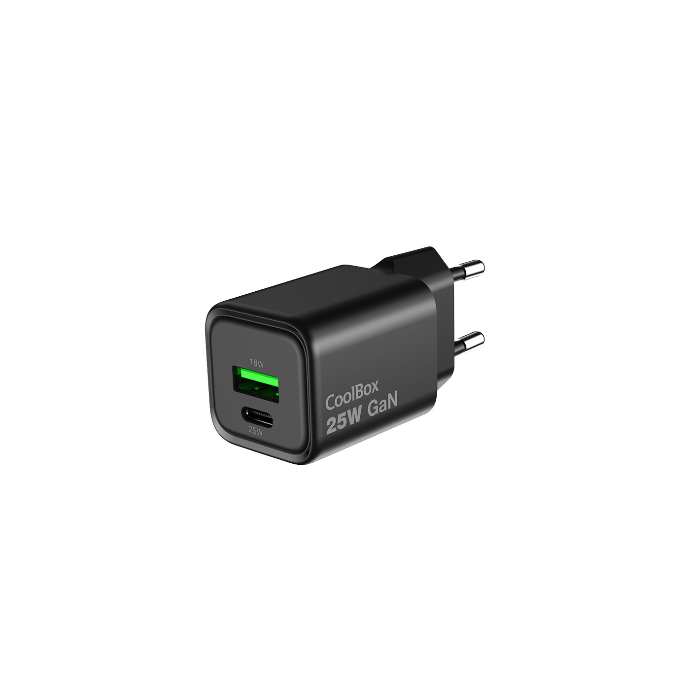 CARGADOR GAN 25W USB-A/USB-C PARED NEGRO