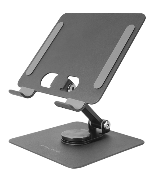 MA-RST, Soporte para Tablet y Convertibles 2en1 hasta 13", Giratorio 360º + Ajustable en Altura y Ángulo 180º, Soporte Tablet Plegable de Acero Liviano, Antideslizante, Negro